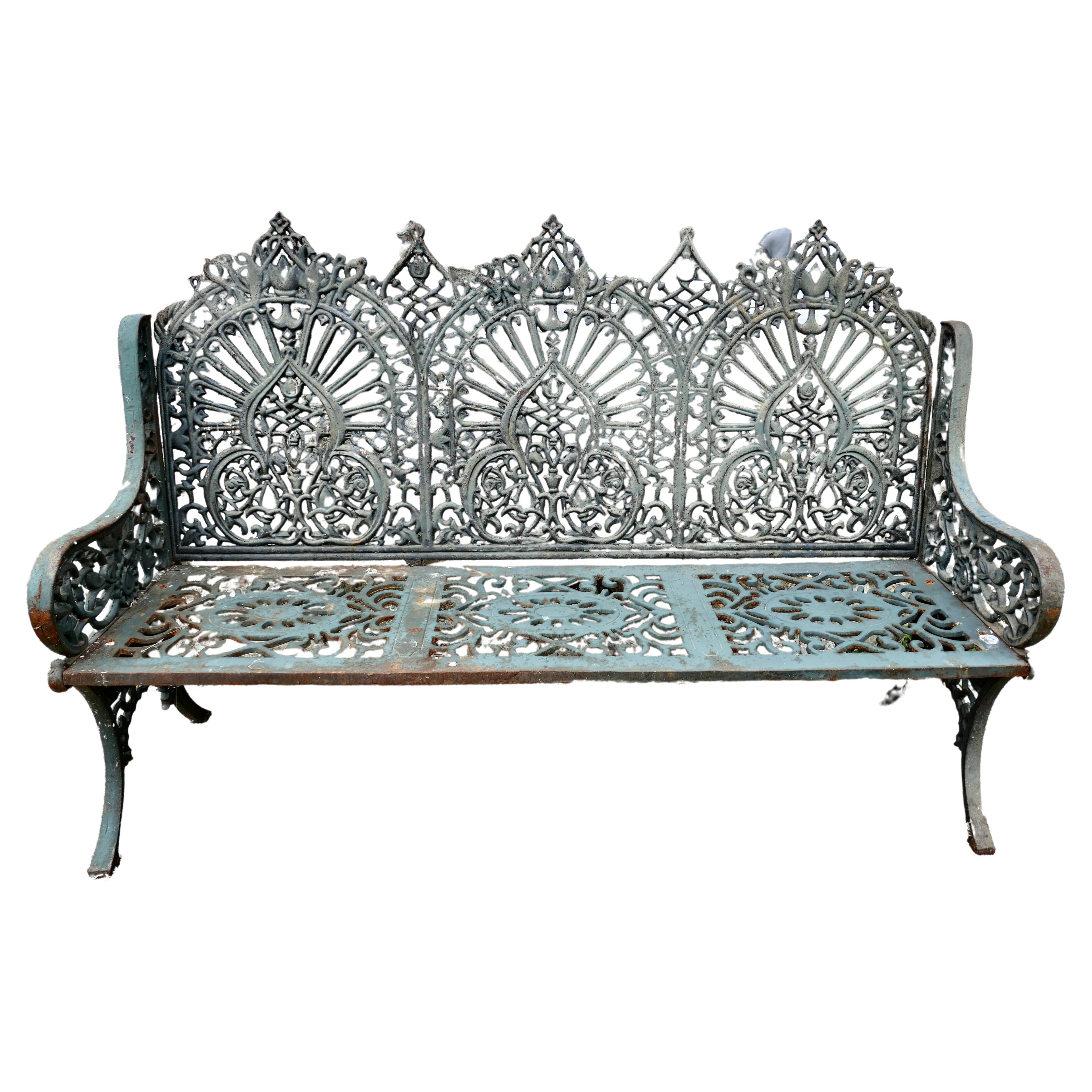 Large 19th Century Cast Iron Garden Bench 3 Seat  For Sale