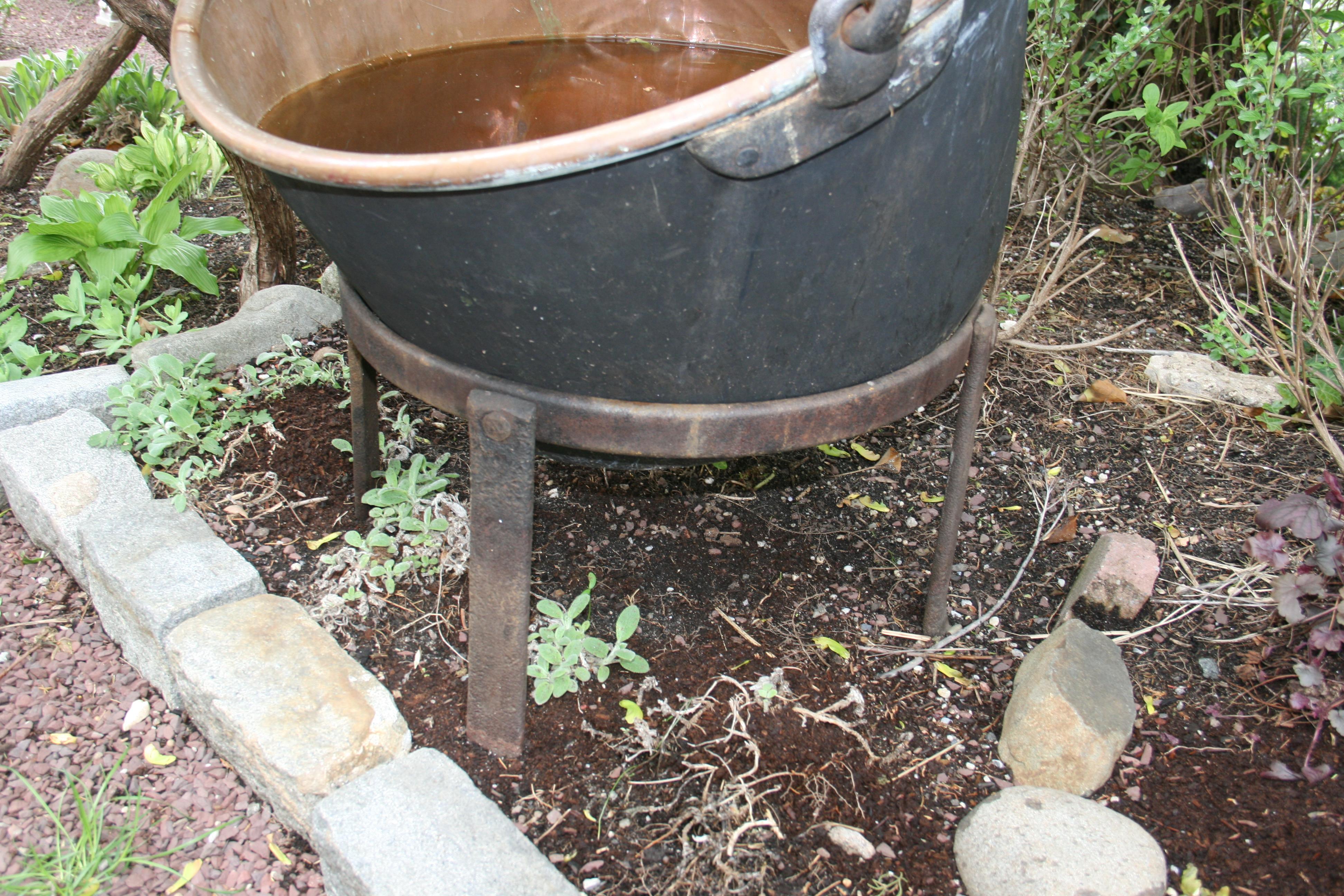 Large Copper  19th Century Cauldron Pot on Iron Base/Planter/Log Bin For Sale 3