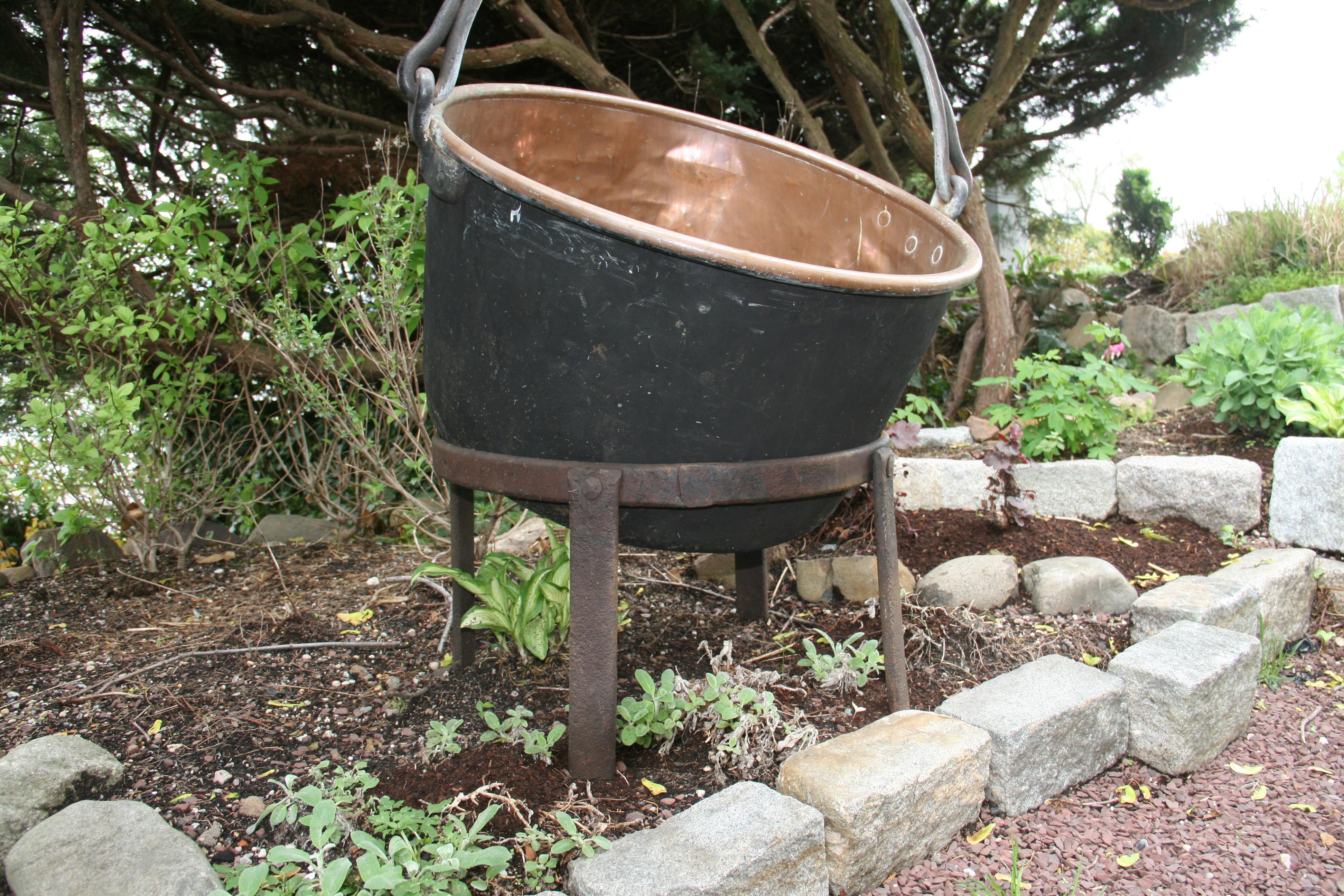 Large Copper  19th Century Cauldron Pot on Iron Base/Planter/Log Bin For Sale 5