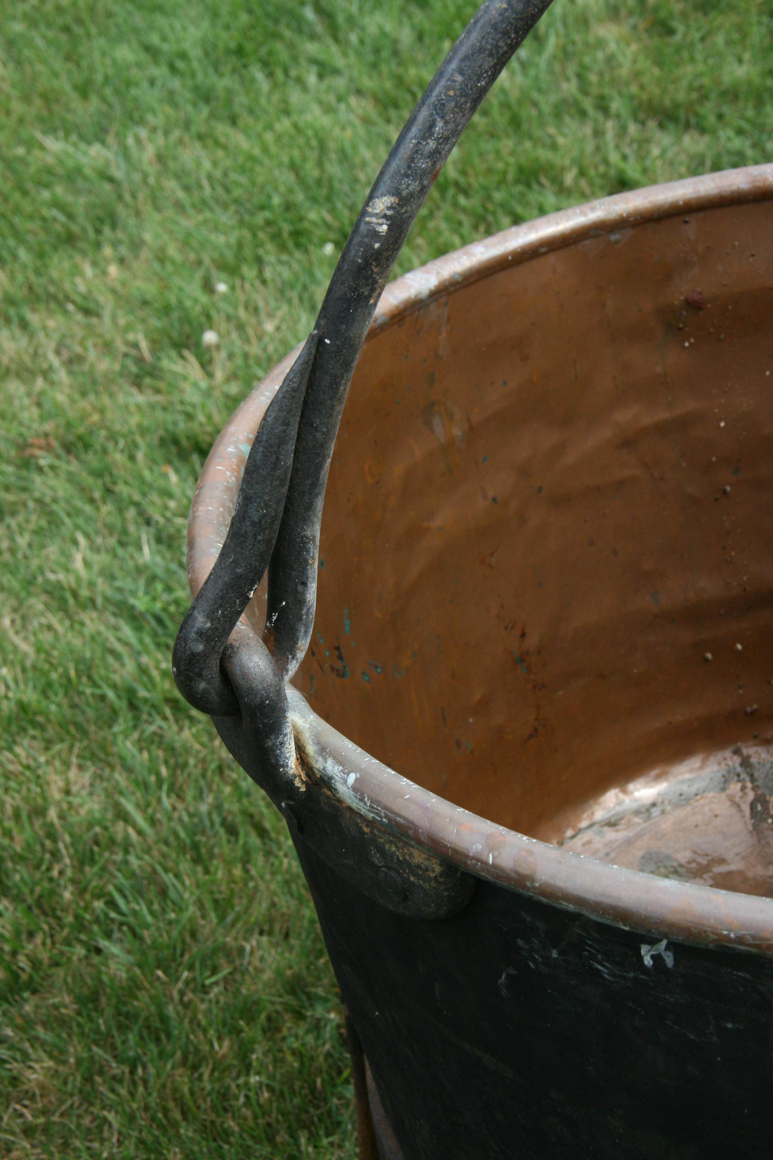 Large Copper  19th Century Cauldron Pot on Iron Base/Planter/Log Bin For Sale 9