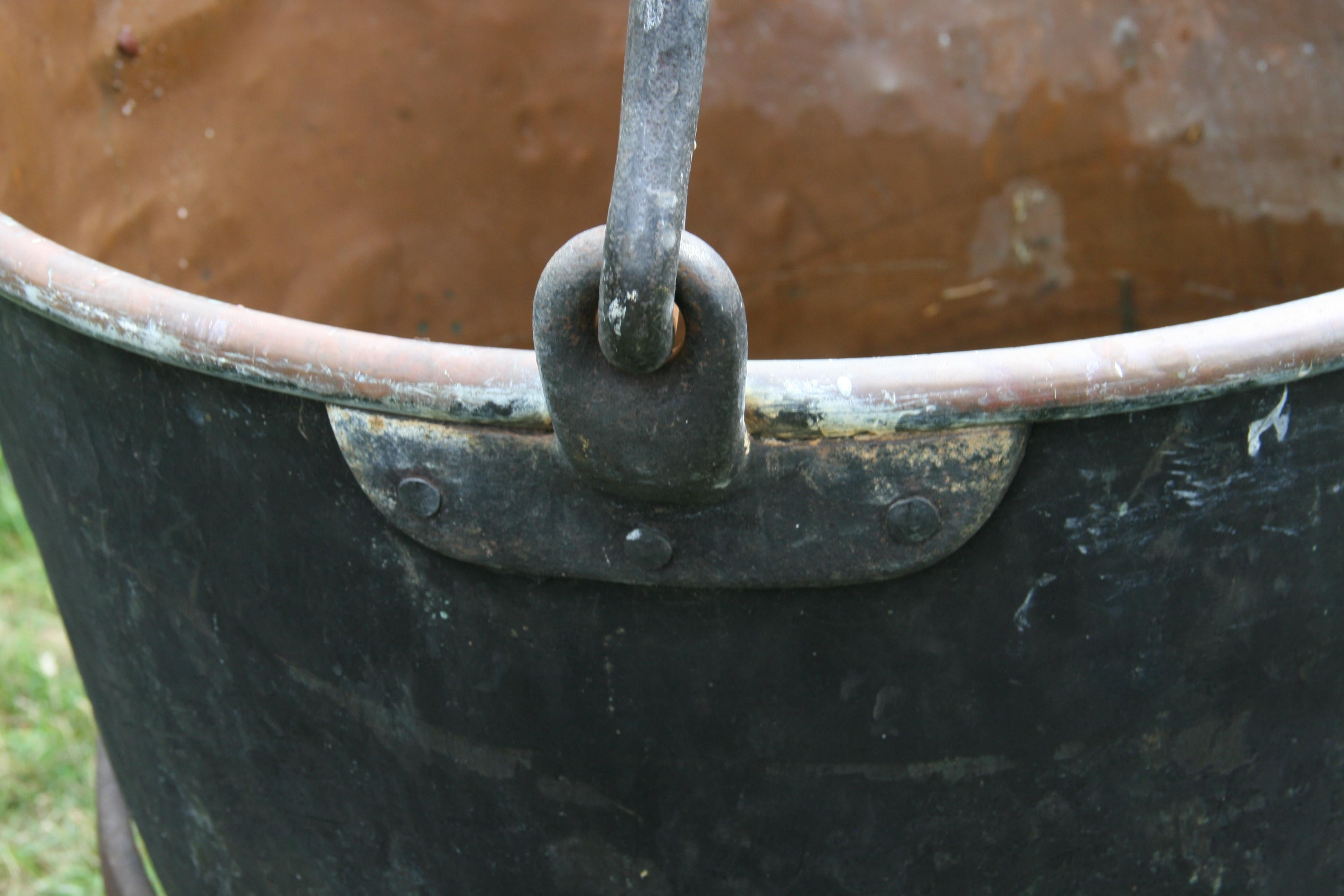 Large Copper  19th Century Cauldron Pot on Iron Base/Planter/Log Bin For Sale 10