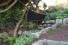 Large Copper  19th Century Cauldron Pot on Iron Base/Planter/Log Bin