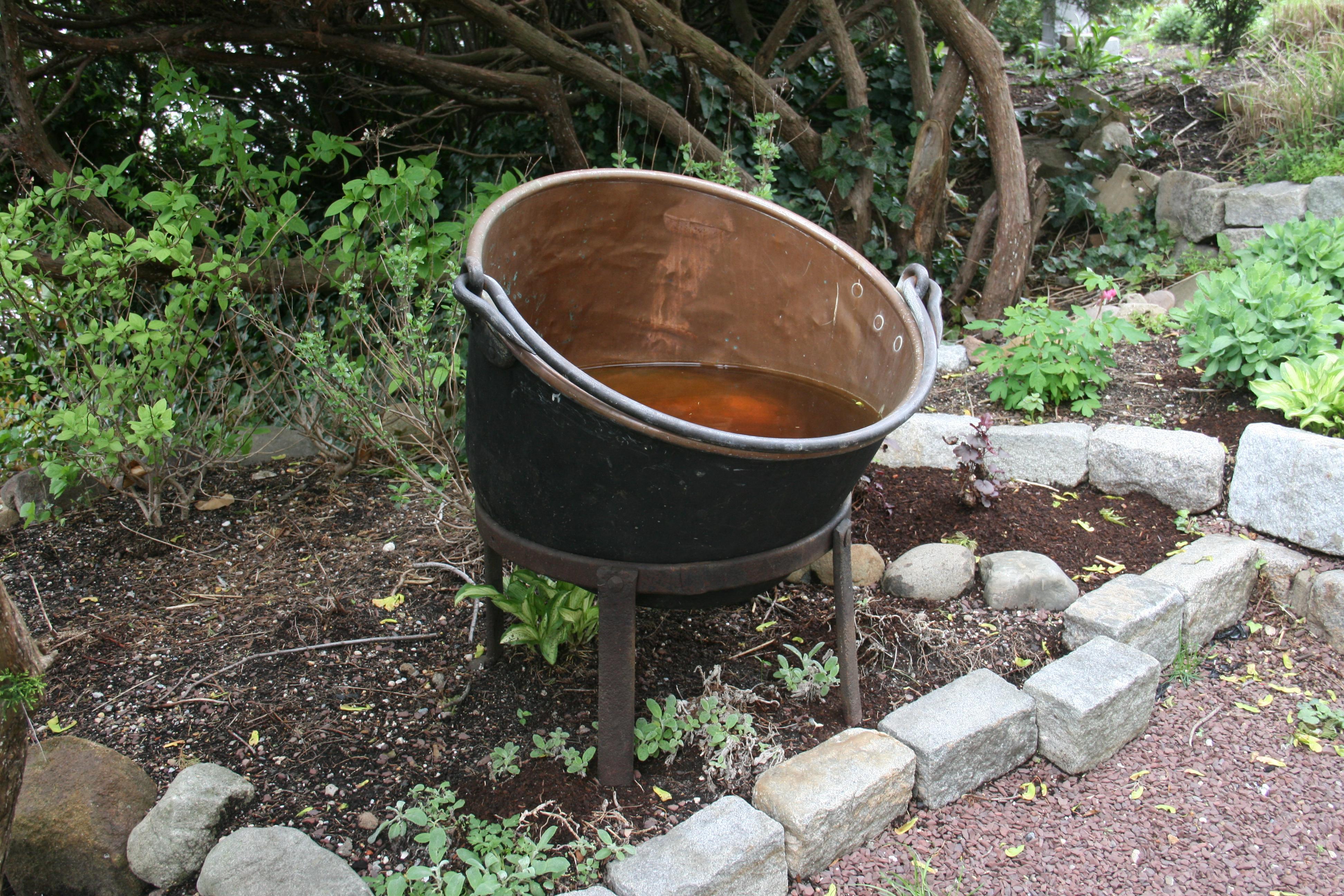 Late 19th Century Large Copper  19th Century Cauldron Pot on Iron Base/Planter/Log Bin For Sale