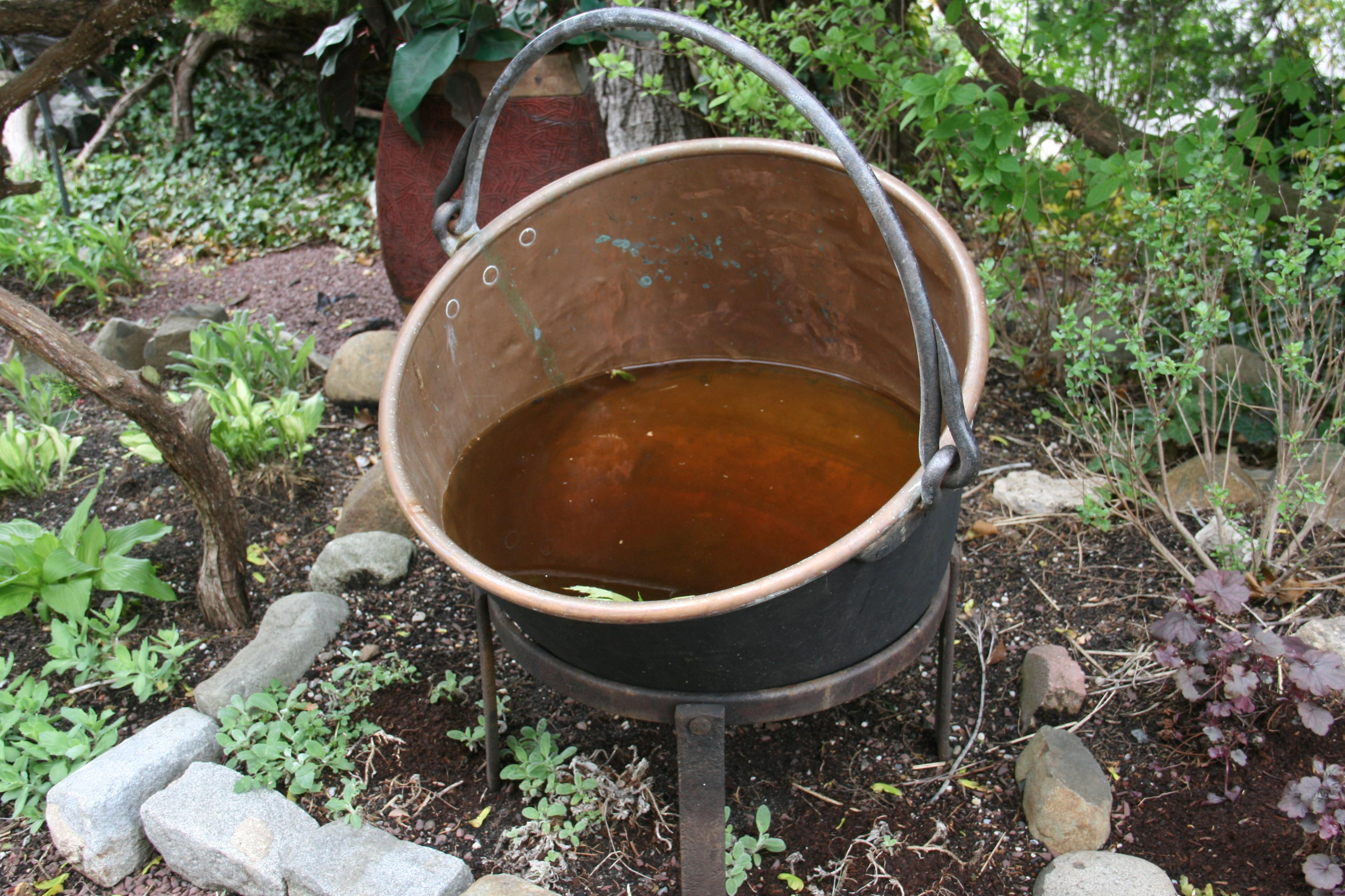 Large Copper  19th Century Cauldron Pot on Iron Base/Planter/Log Bin For Sale 1