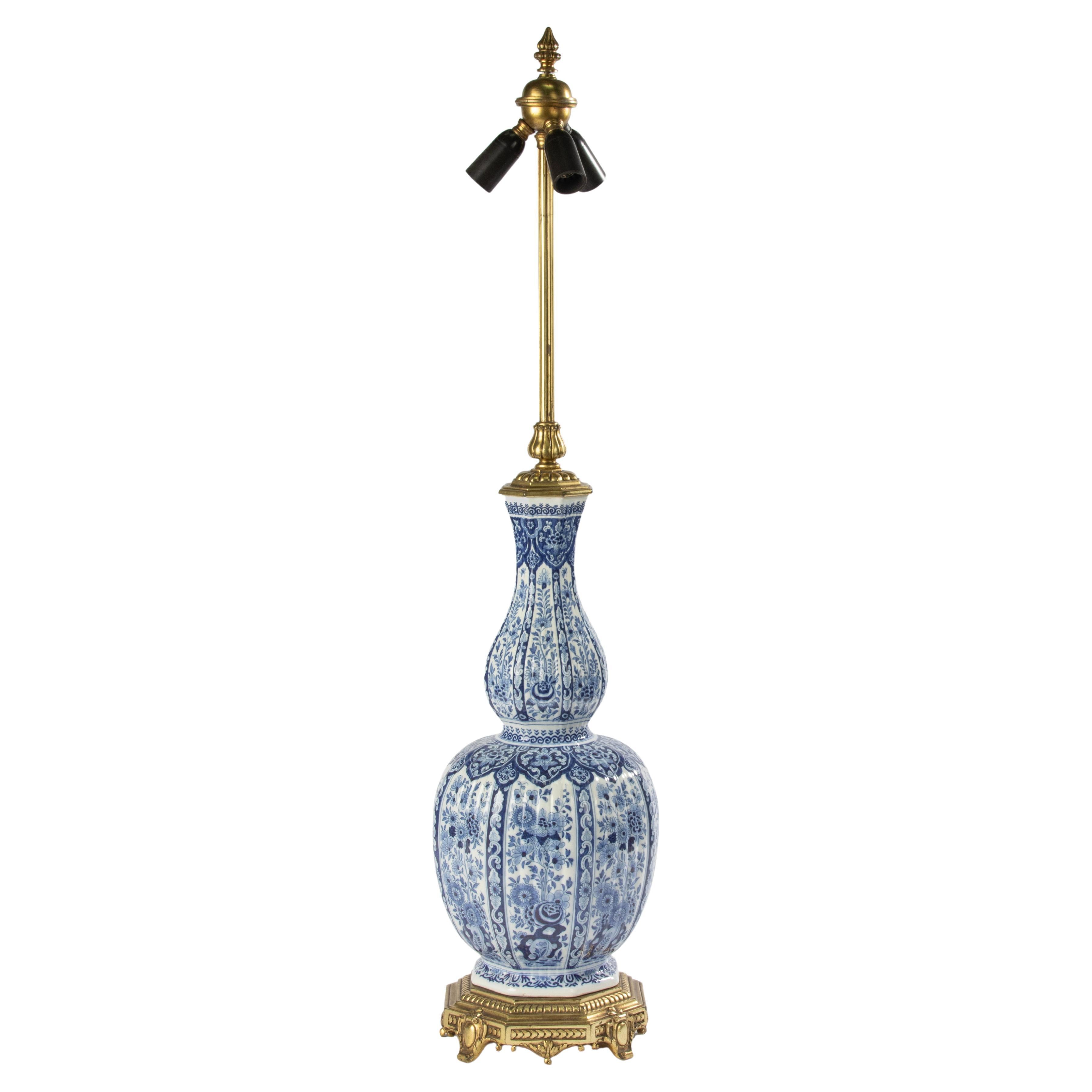 Large 19th Century Ceramic Delft Vase - Table Lamp  For Sale