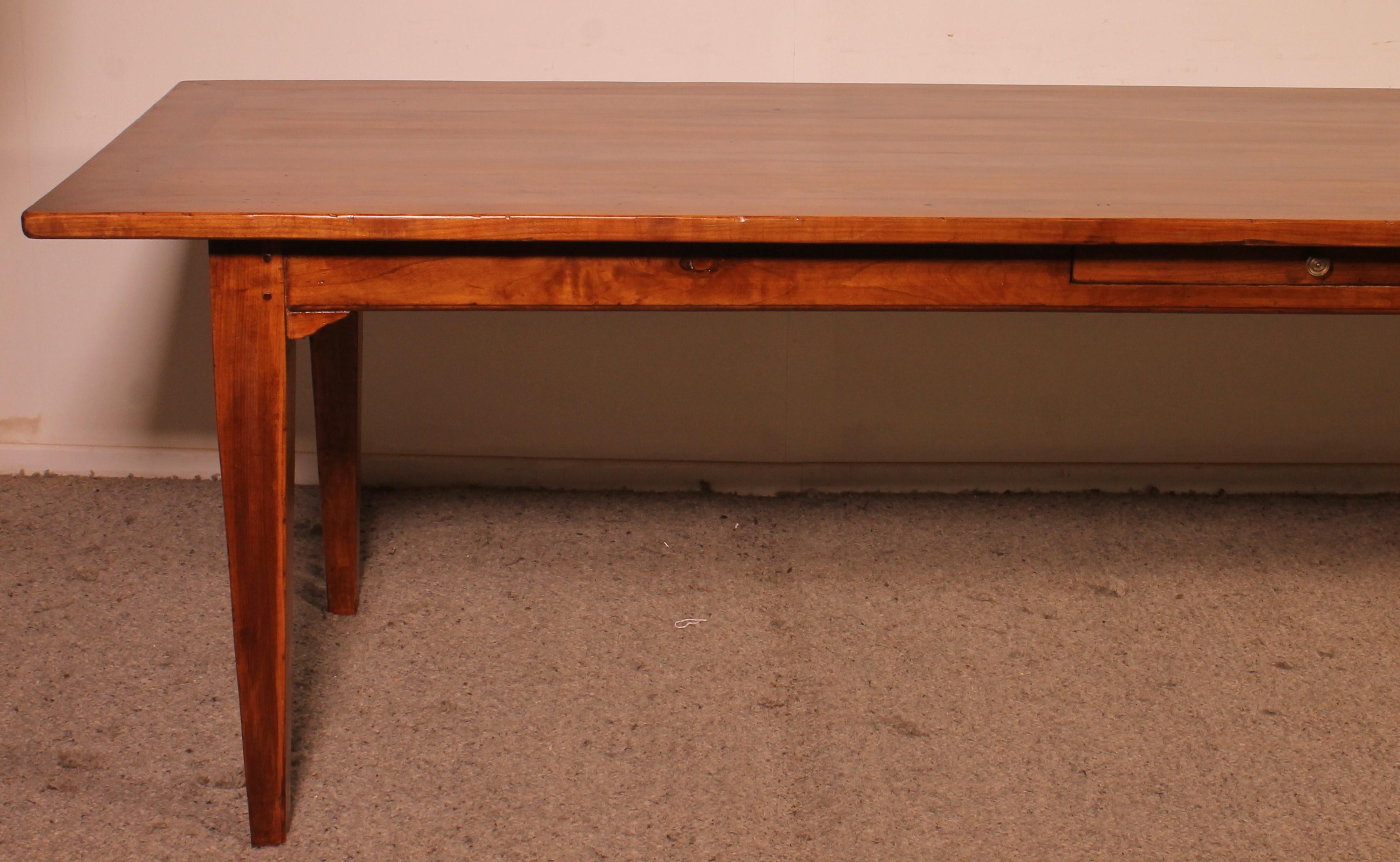 French Large 19th Century Cherry Wood Refectory Table With A Width Of 100cm For Sale