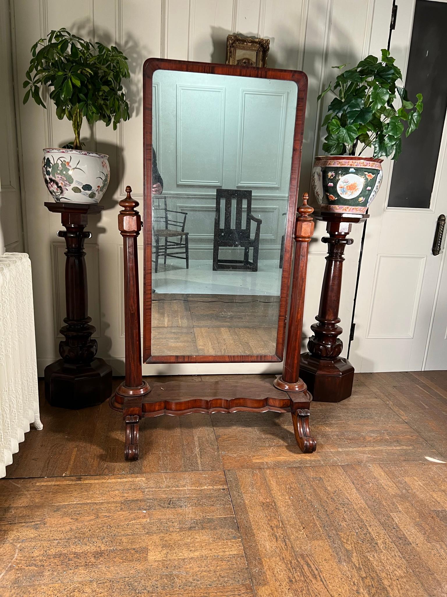 Mahogany Large 19th Century Cheval Dressing Mirror For Sale