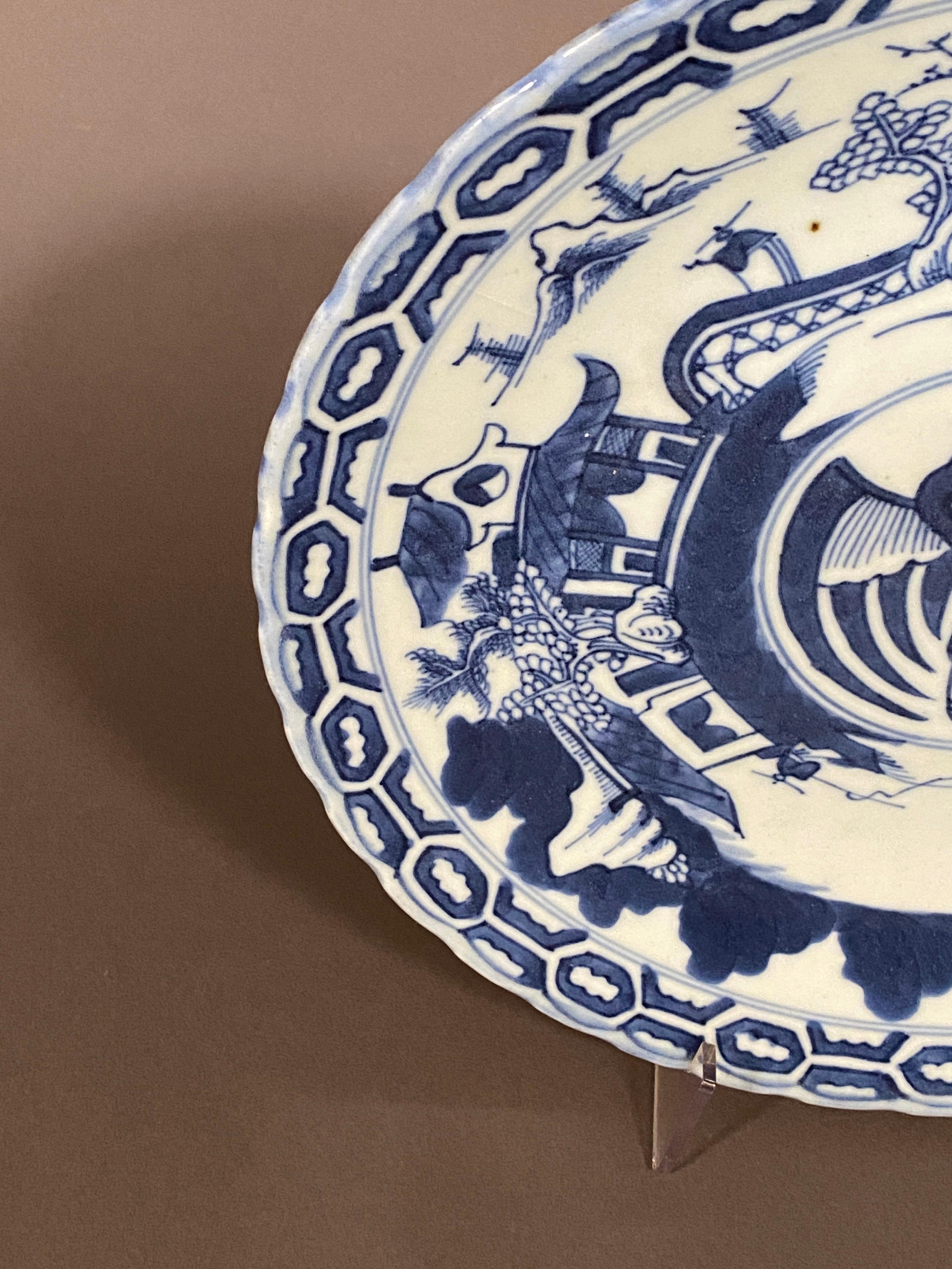 Chinese Large 19th Century China White and Blue Porcelain Plate