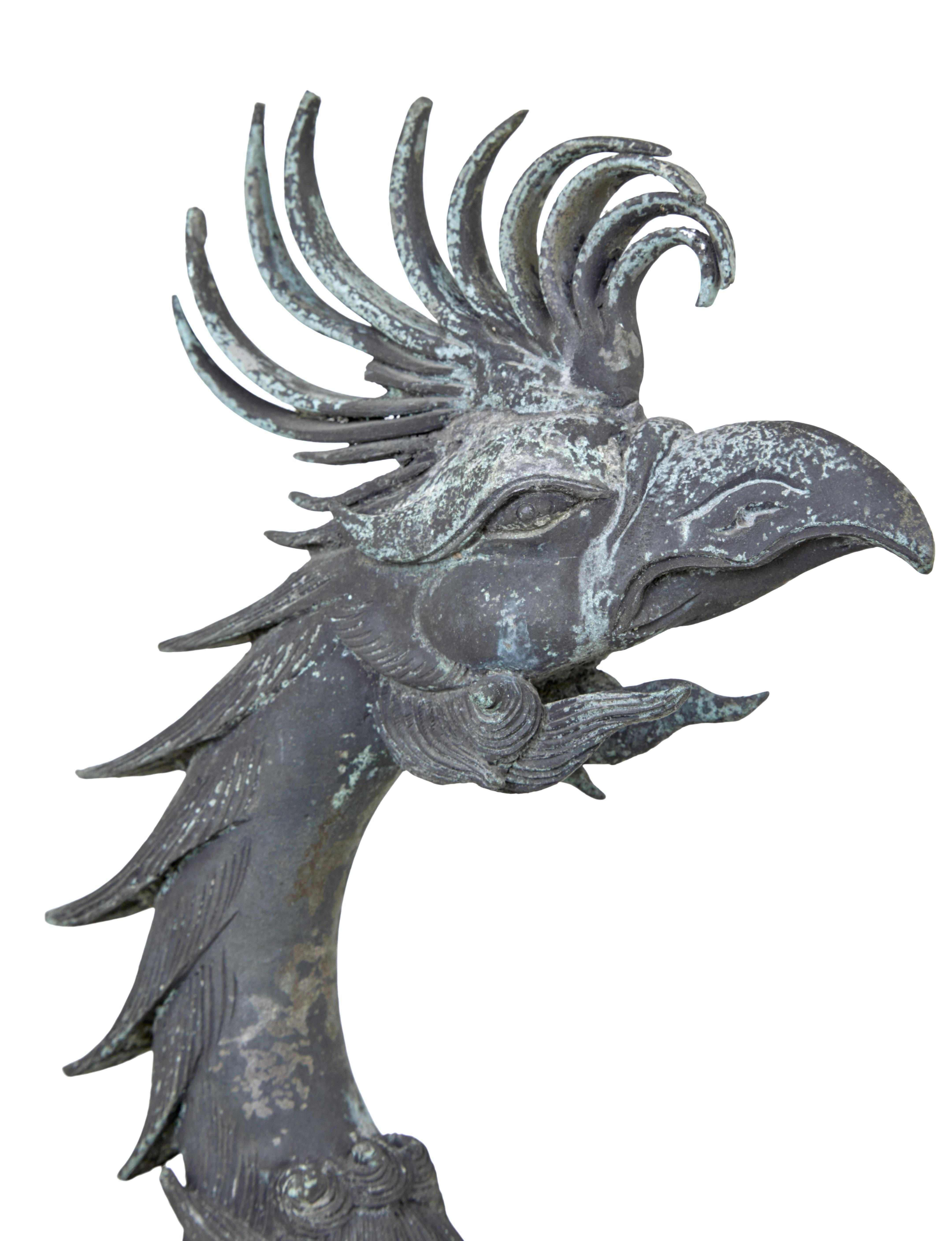 Large 19th Century Chinese Bronze Fenghuang Bird Incense Burner 5