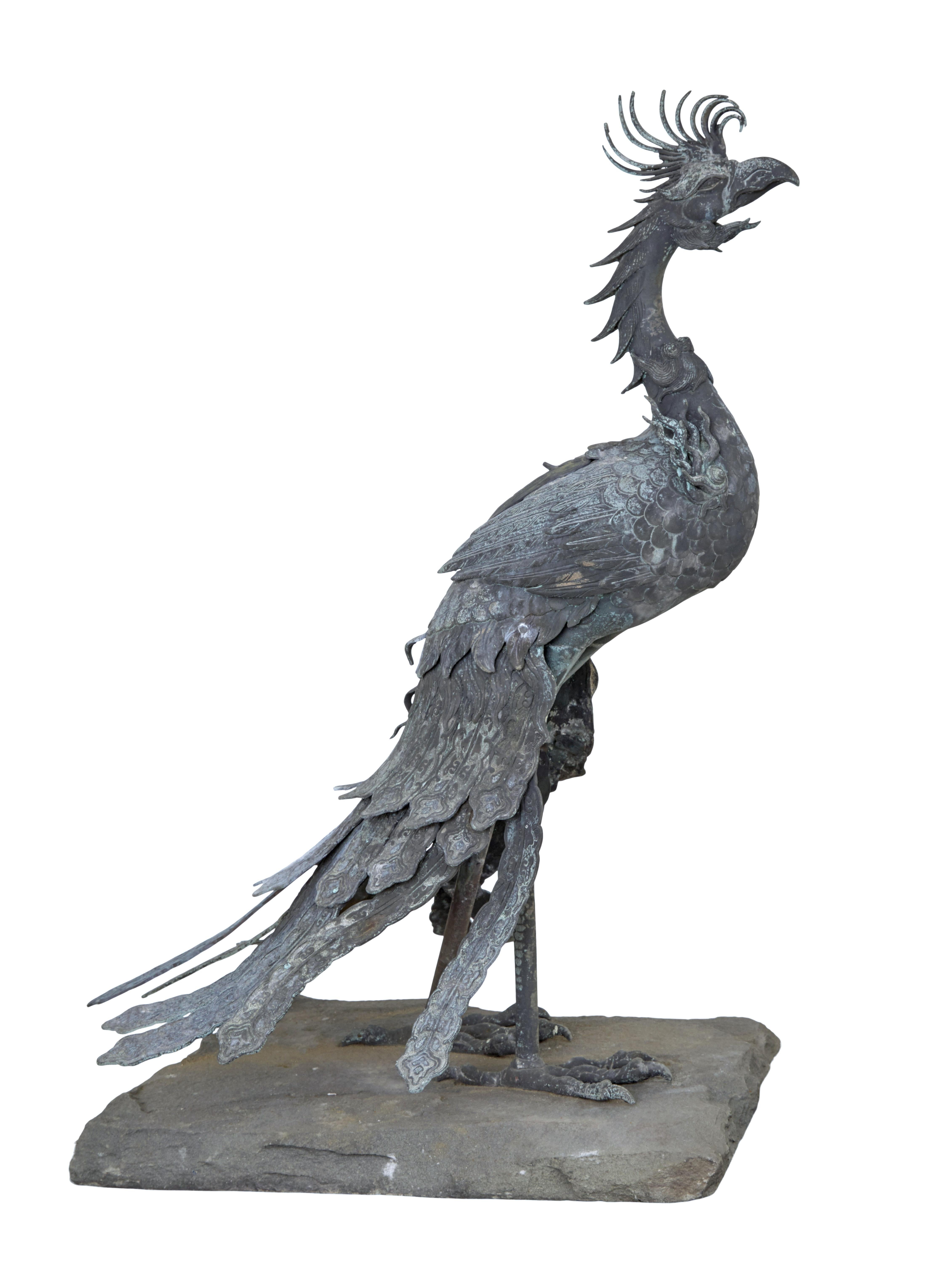 Qing Large 19th Century Chinese Bronze Fenghuang Bird Incense Burner