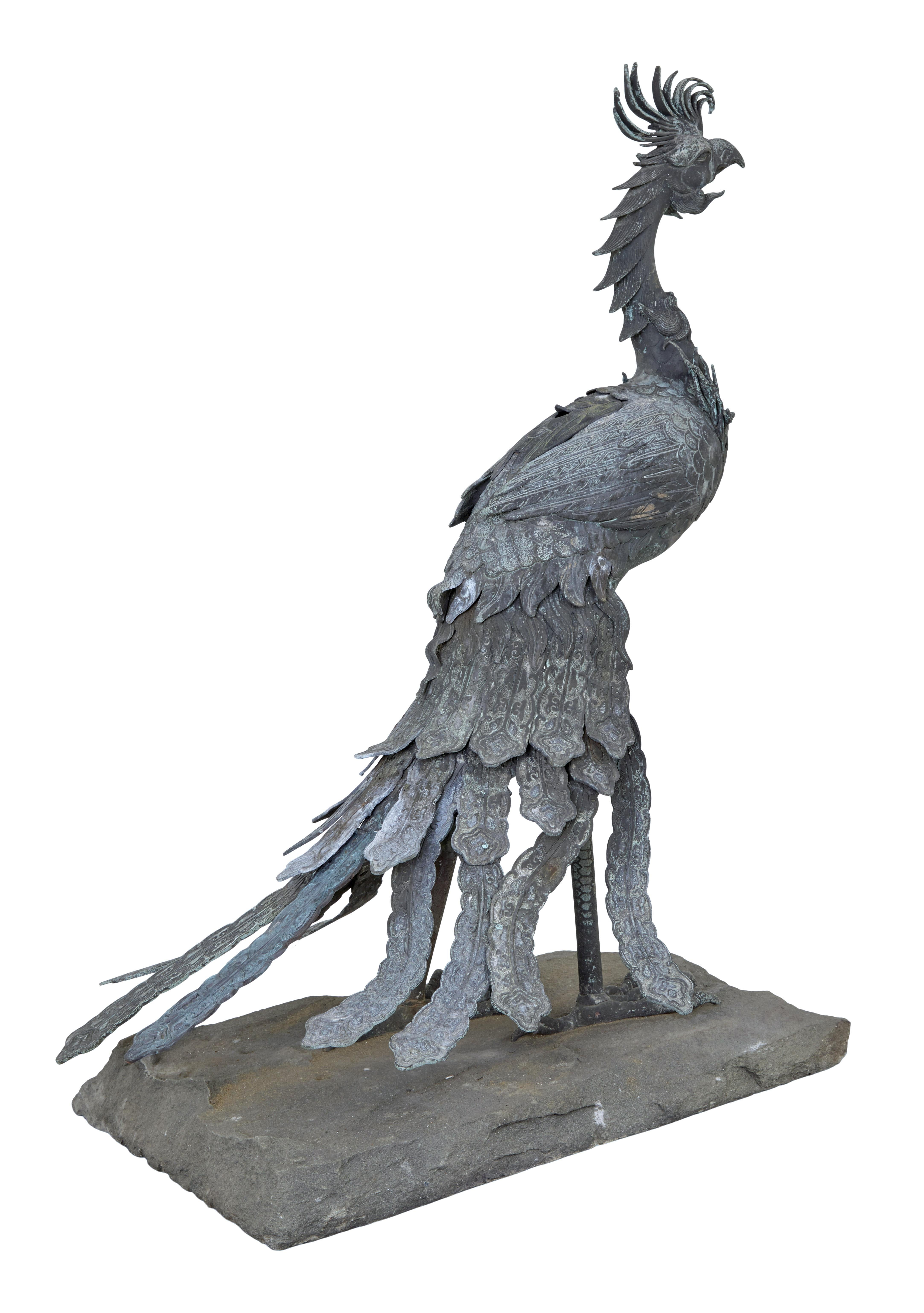 Cast Large 19th Century Chinese Bronze Fenghuang Bird Incense Burner