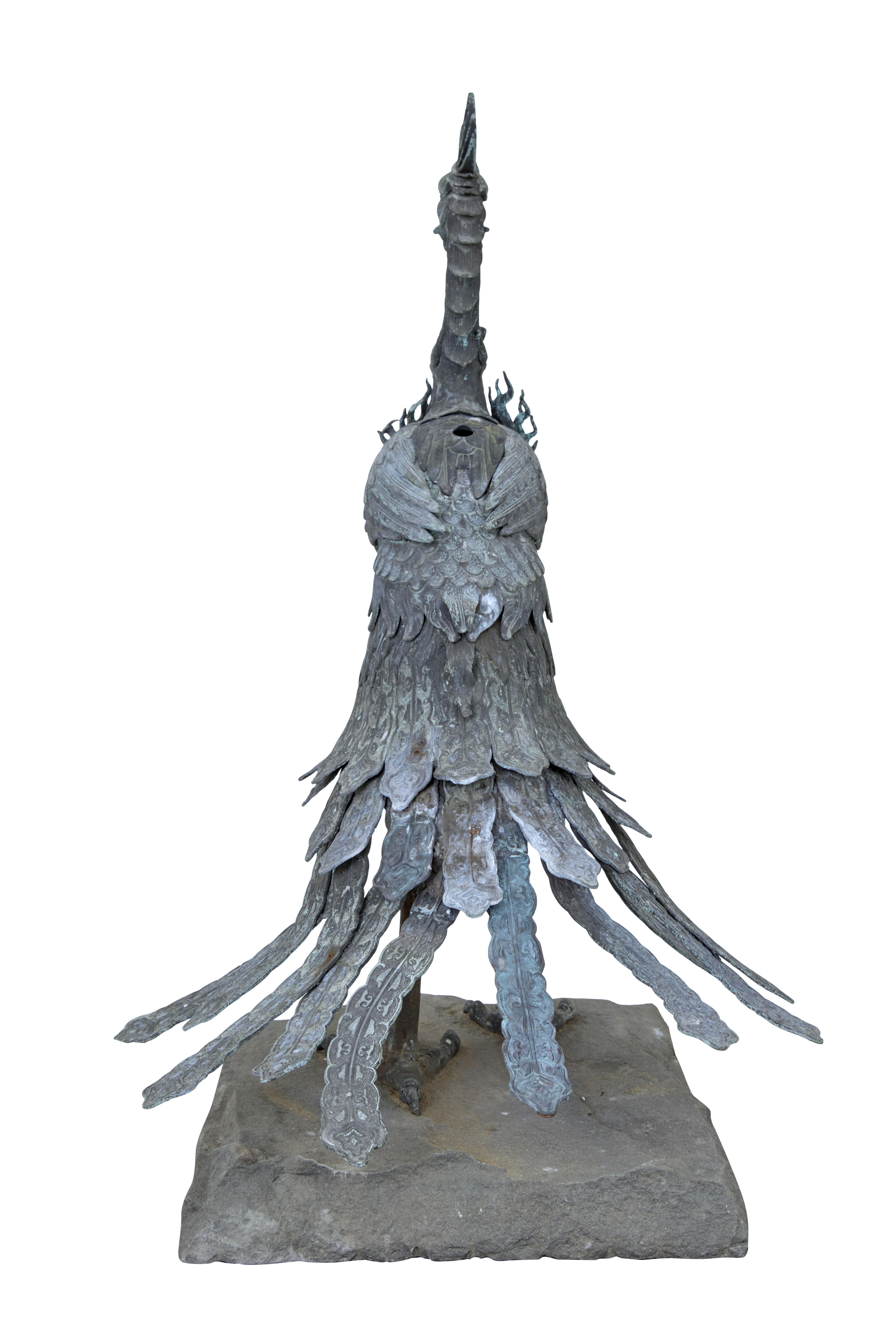 Large 19th Century Chinese Bronze Fenghuang Bird Incense Burner In Good Condition In Debenham, Suffolk