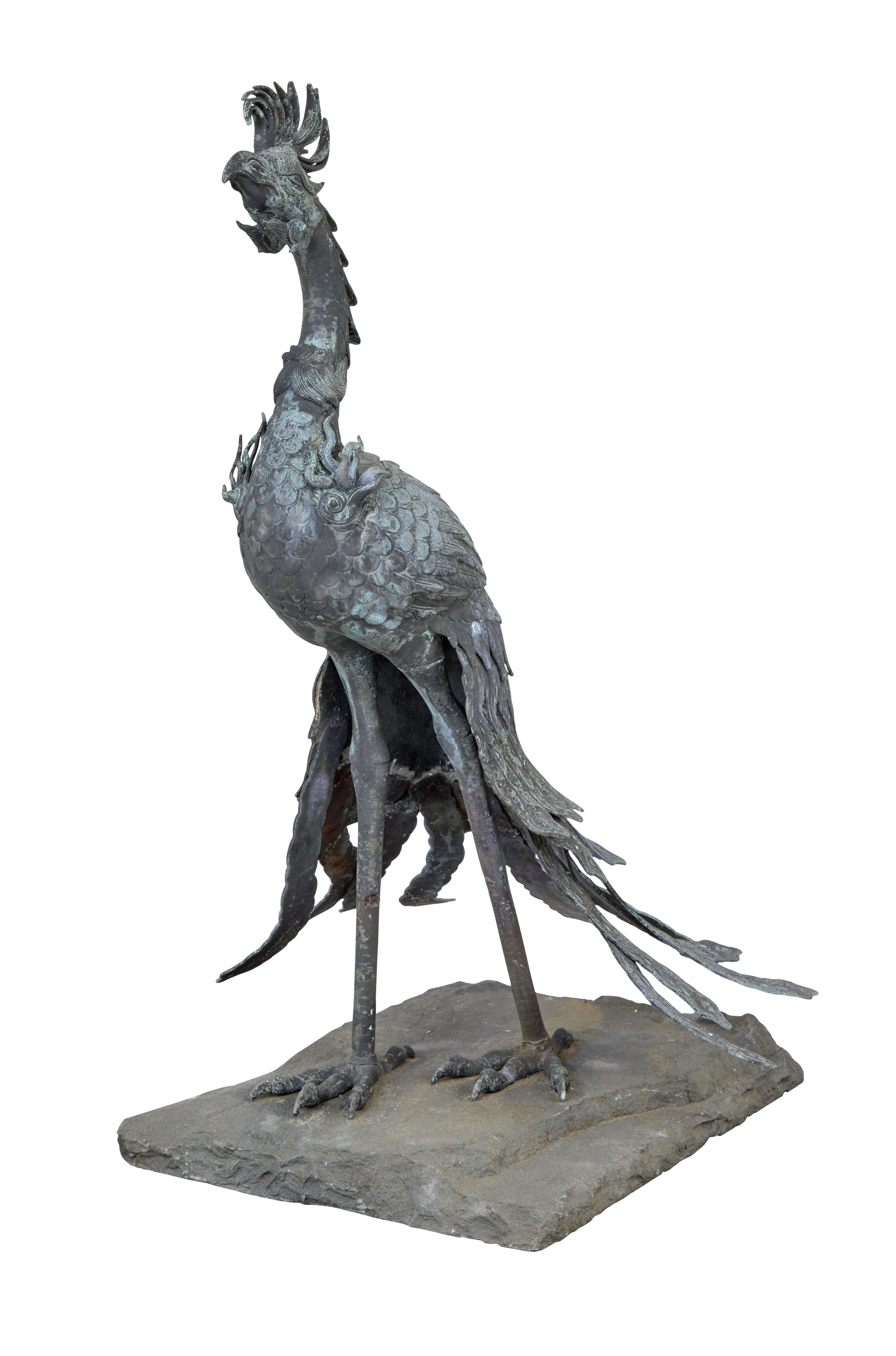 Large 19th Century Chinese Bronze Fenghuang Bird Incense Burner 2