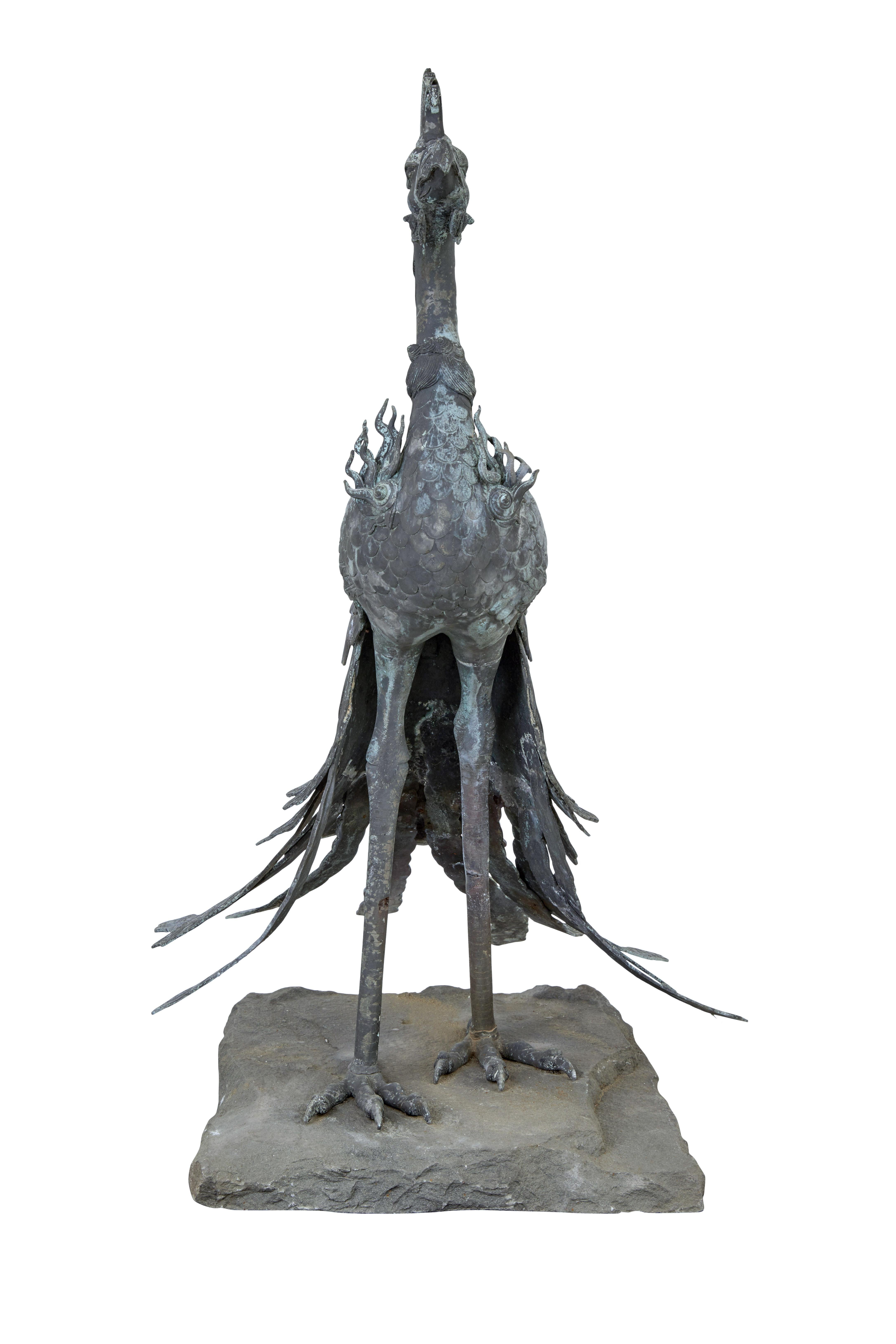Large 19th Century Chinese Bronze Fenghuang Bird Incense Burner 3