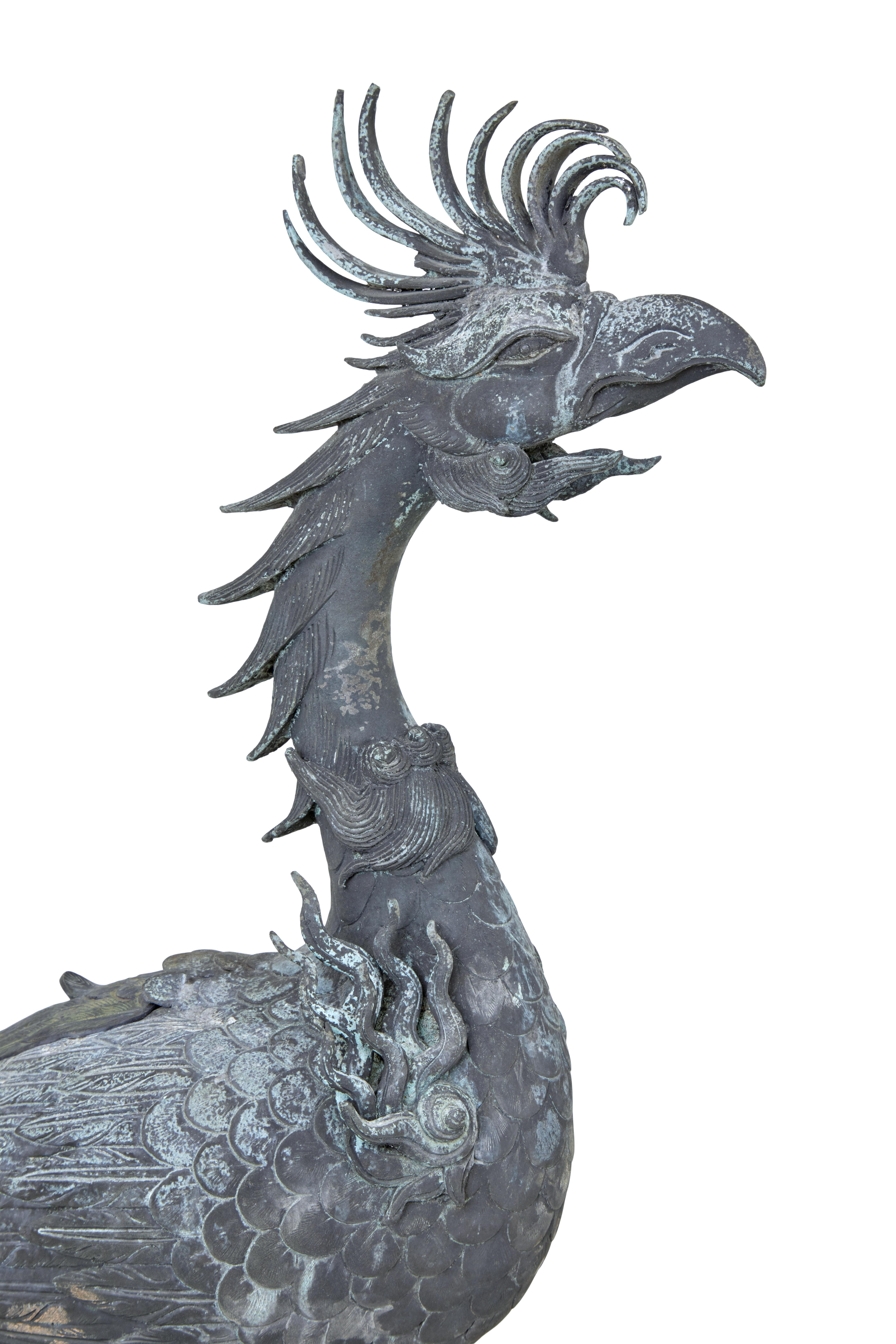 Large 19th Century Chinese Bronze Fenghuang Bird Incense Burner 4
