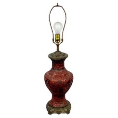 Large 19th Century Chinese Carved Cinnabar Vase as Table Lamp
