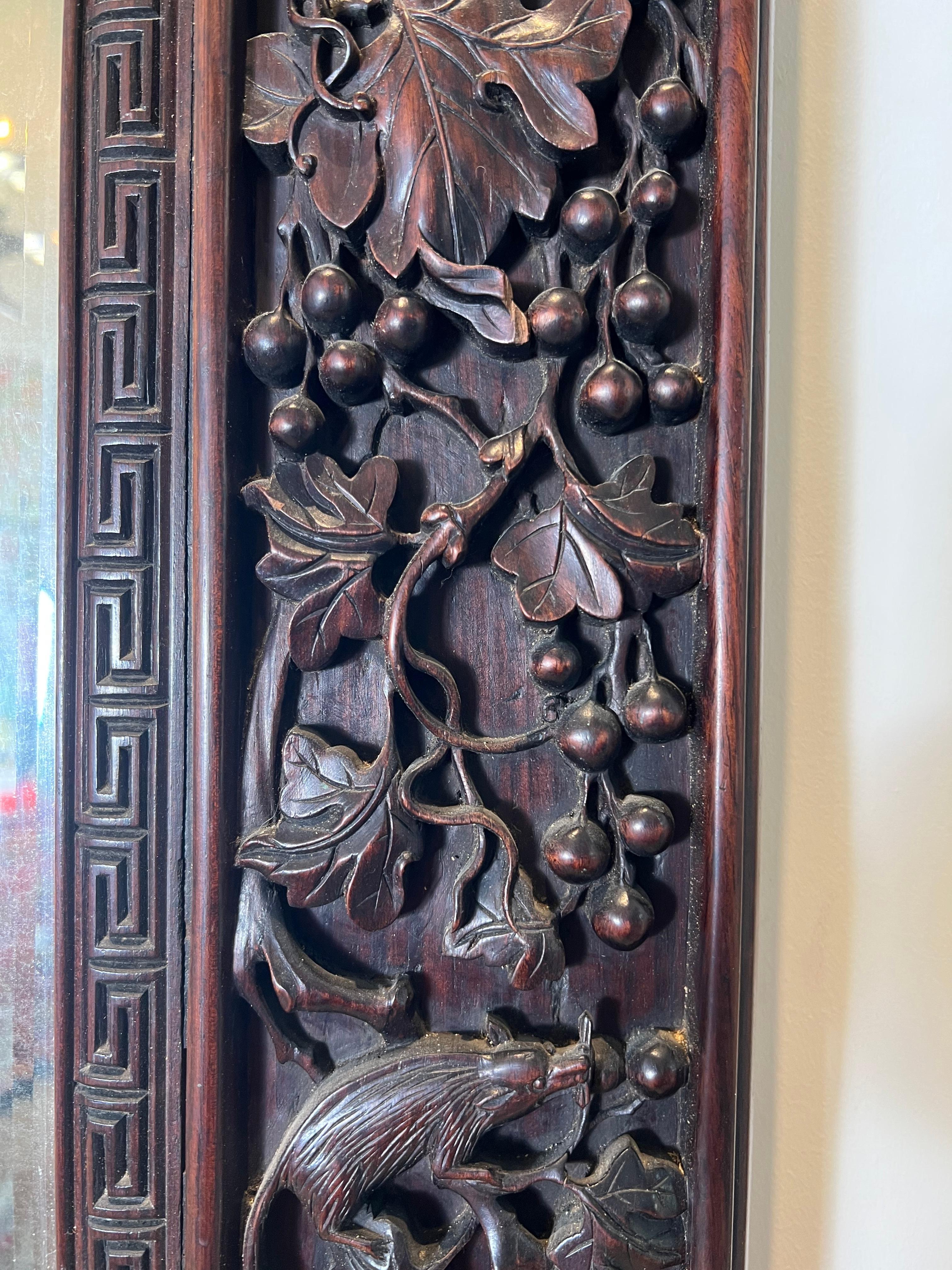 Qing Large 19th Century Chinese Carved Rosewood Mirror For Sale