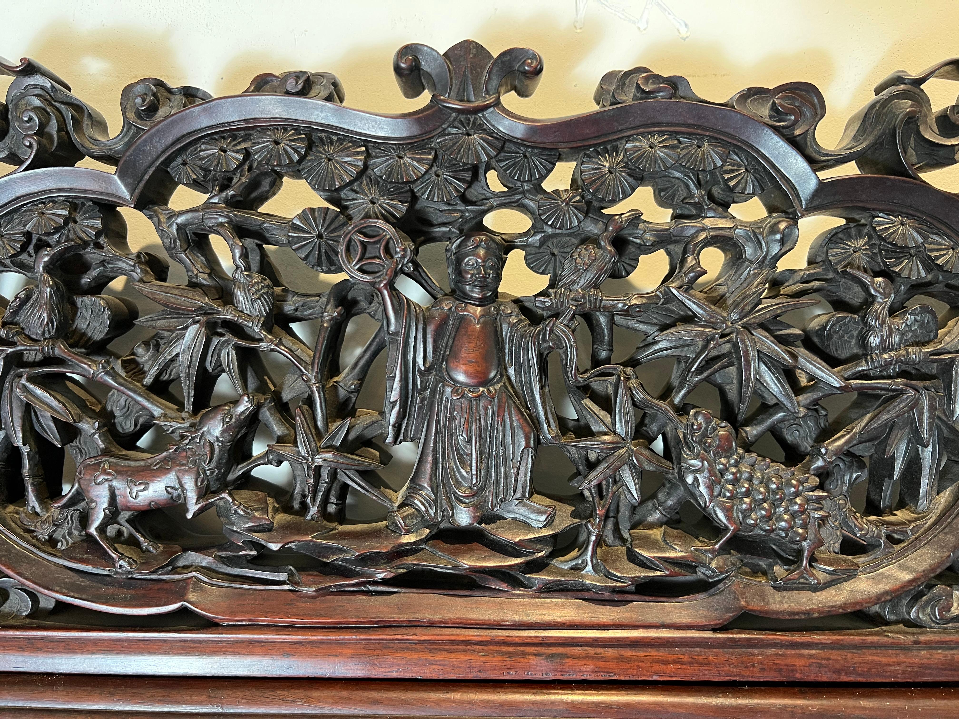 Large 19th Century Chinese Carved Rosewood Mirror In Good Condition For Sale In Dallas, TX