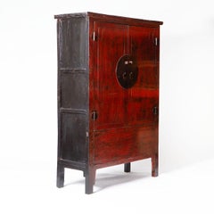 Large 19th Century Chinese Elmwood Cabinet with Original Red Lacquer, Shanxi