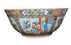 Large 19th Century Chinese Export Rose Medallion Porcelain Bowl