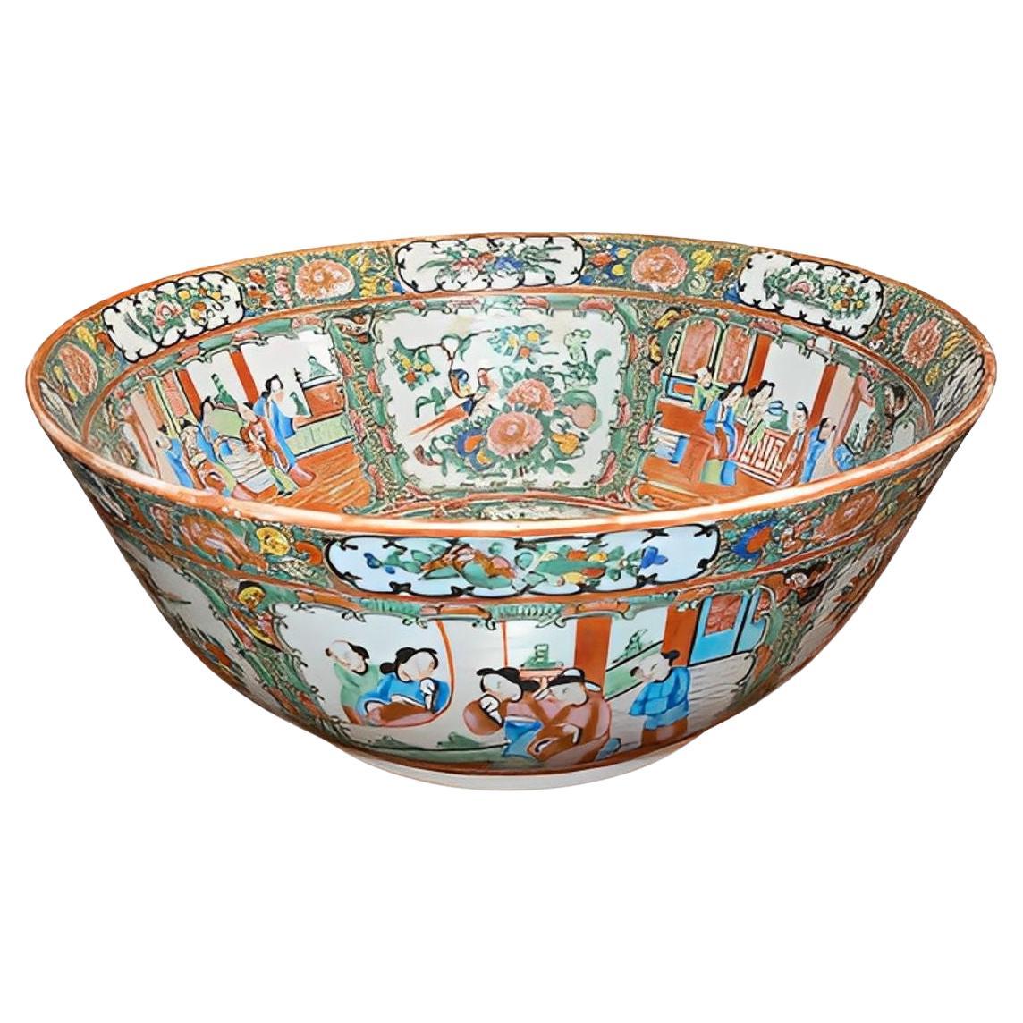 Large 19th Century Chinese Export Rose Medallion Porcelain Bowl