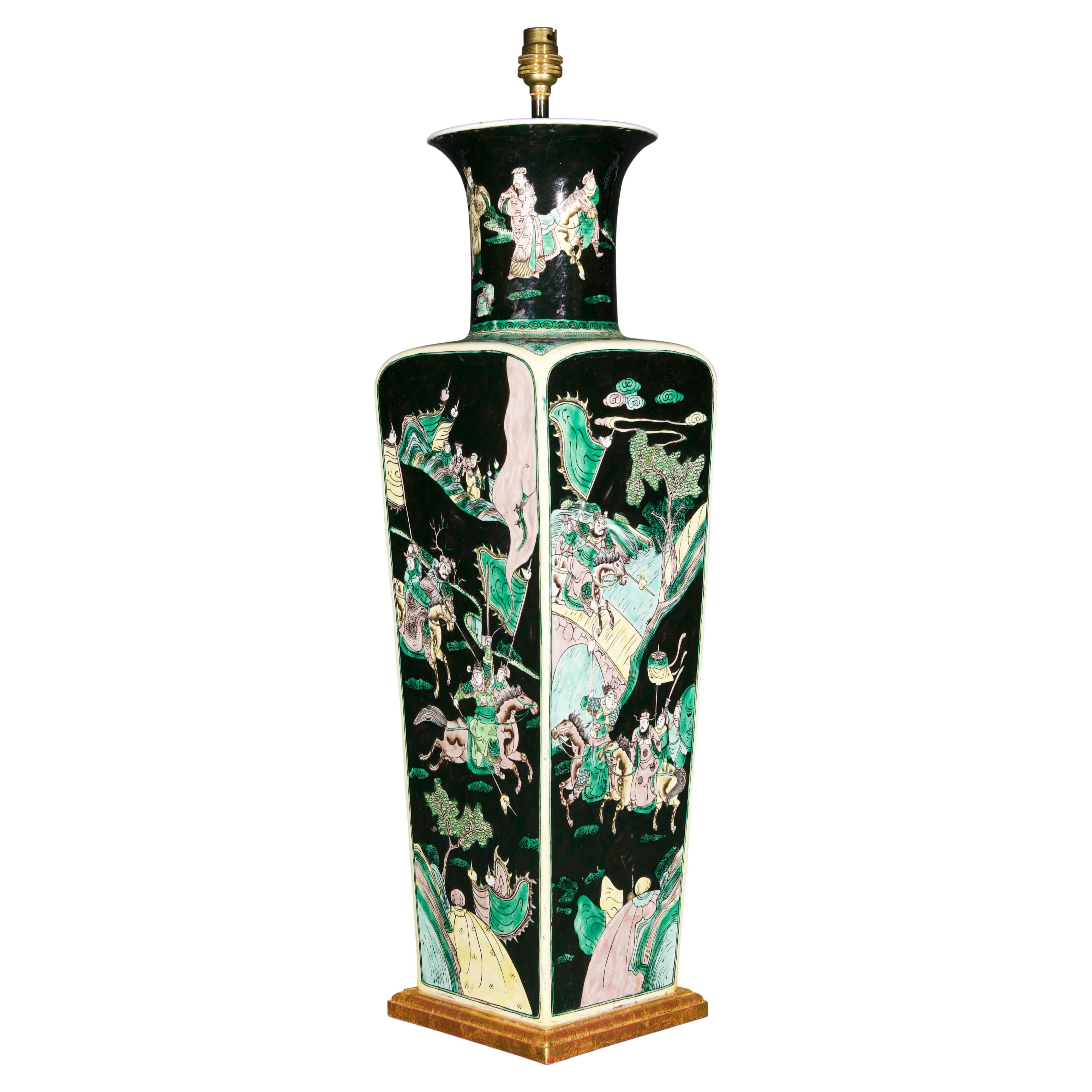 Large 19th Century Chinese Famille Noire Antique Table Lamp For Sale