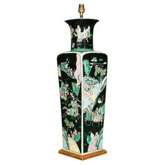 Large 19th Century Chinese Famille Noire Antique Table Lamp