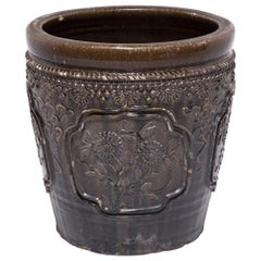 Large 19th Century Chinese Floral Relief Jar