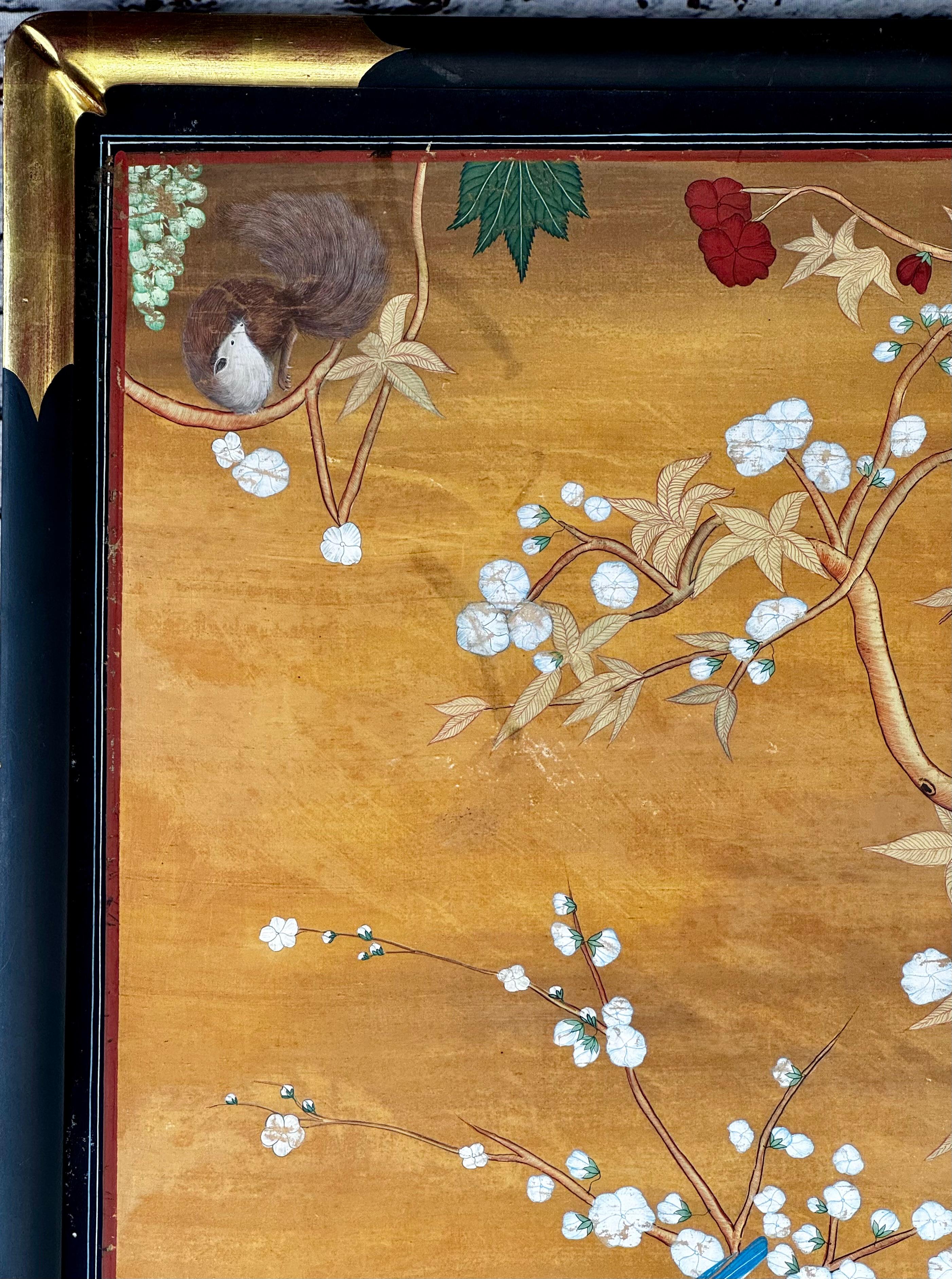 Large 19th Century Chinese Hand Painted Nature Wallpaper Panel 4