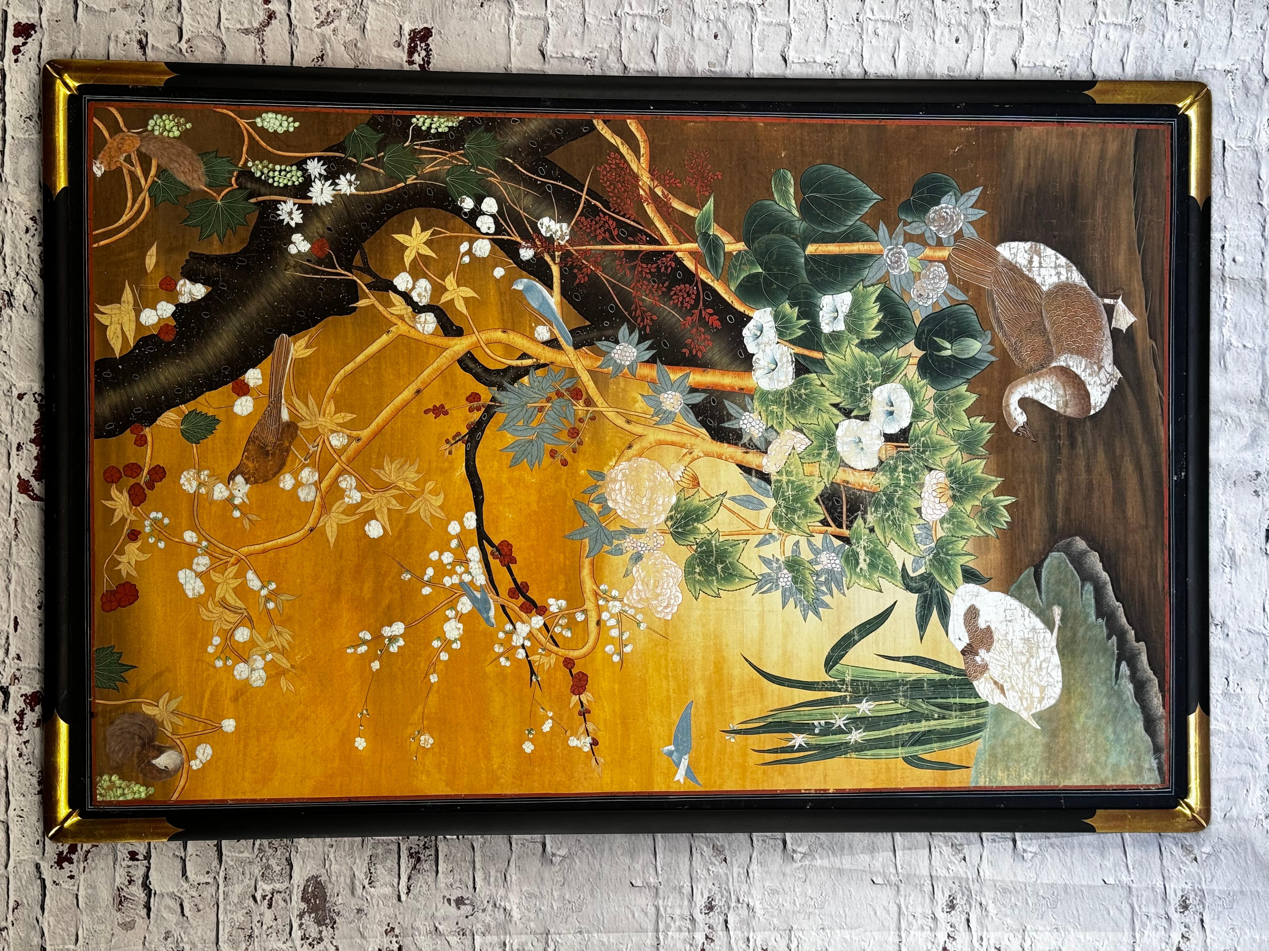 Chinoiserie Large 19th Century Chinese Hand Painted Nature Wallpaper Panel