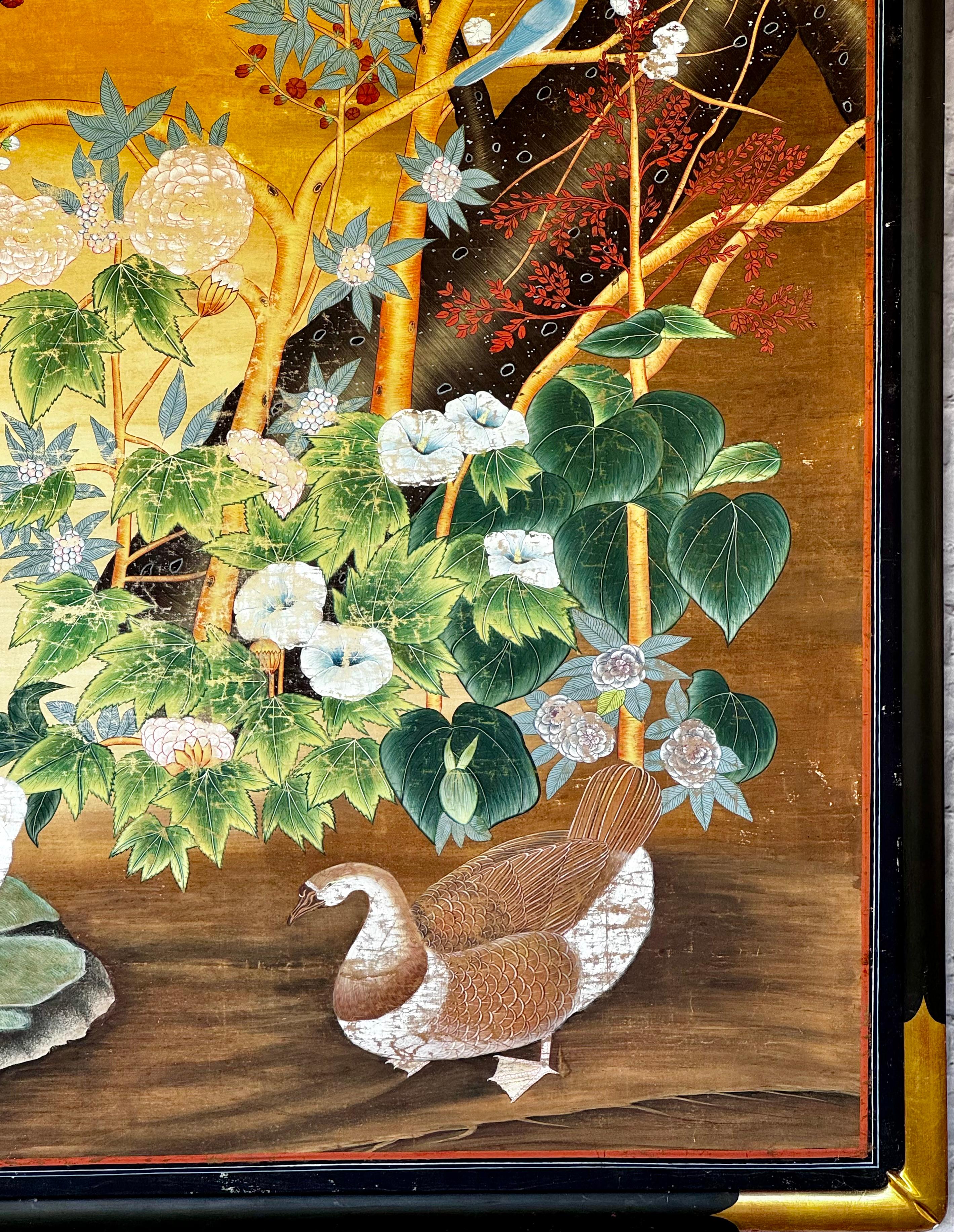 Japanese Large 19th Century Chinese Hand Painted Nature Wallpaper Panel