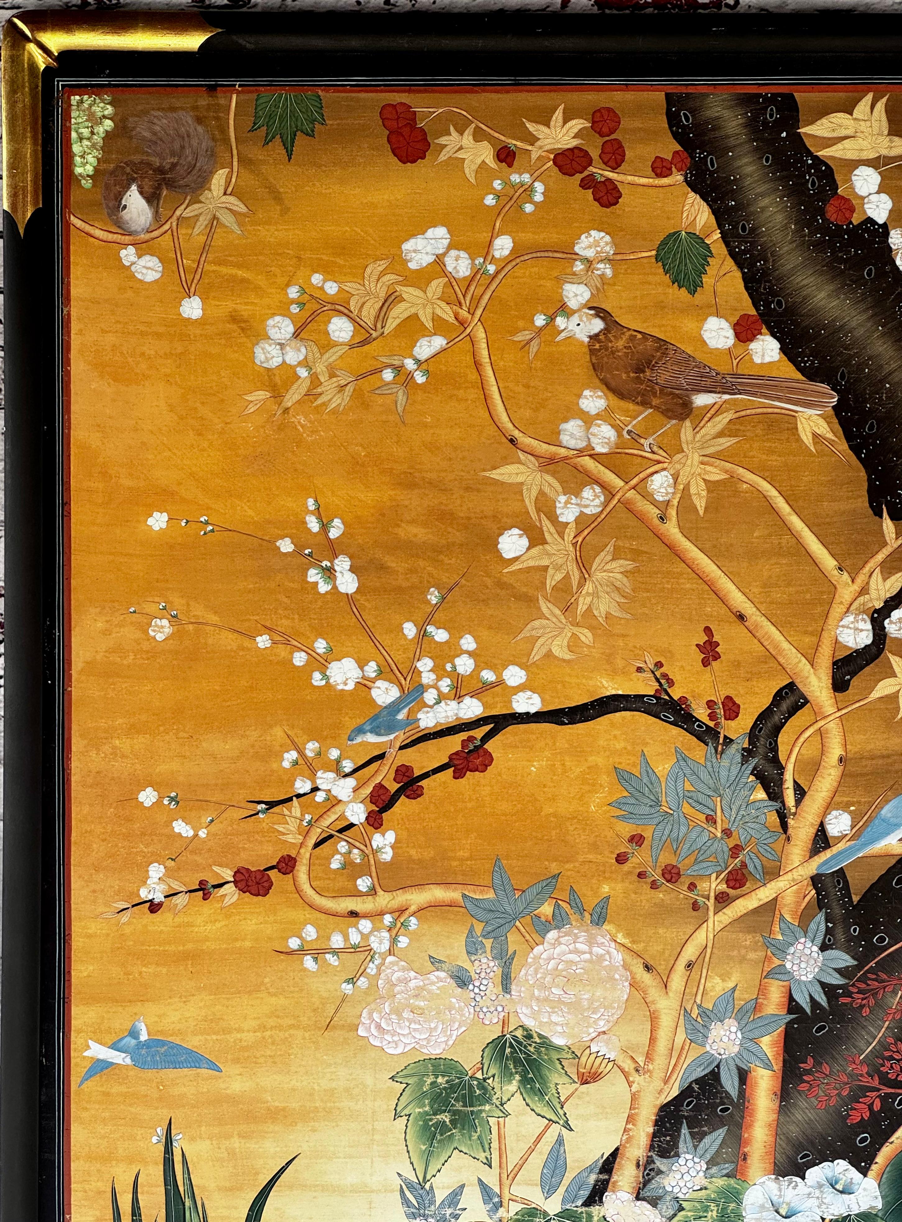 Paper Large 19th Century Chinese Hand Painted Nature Wallpaper Panel