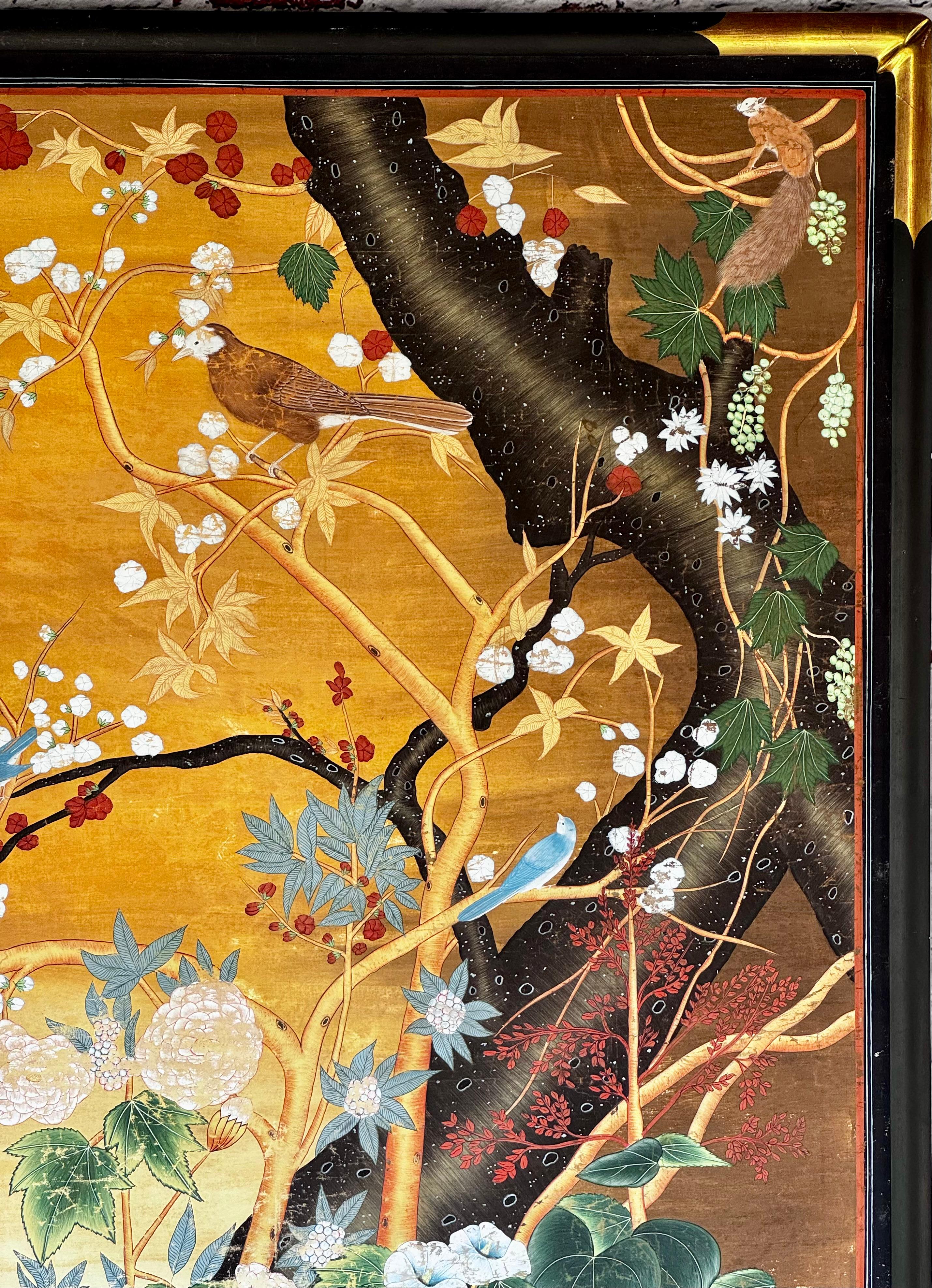Large 19th Century Chinese Hand Painted Nature Wallpaper Panel 1