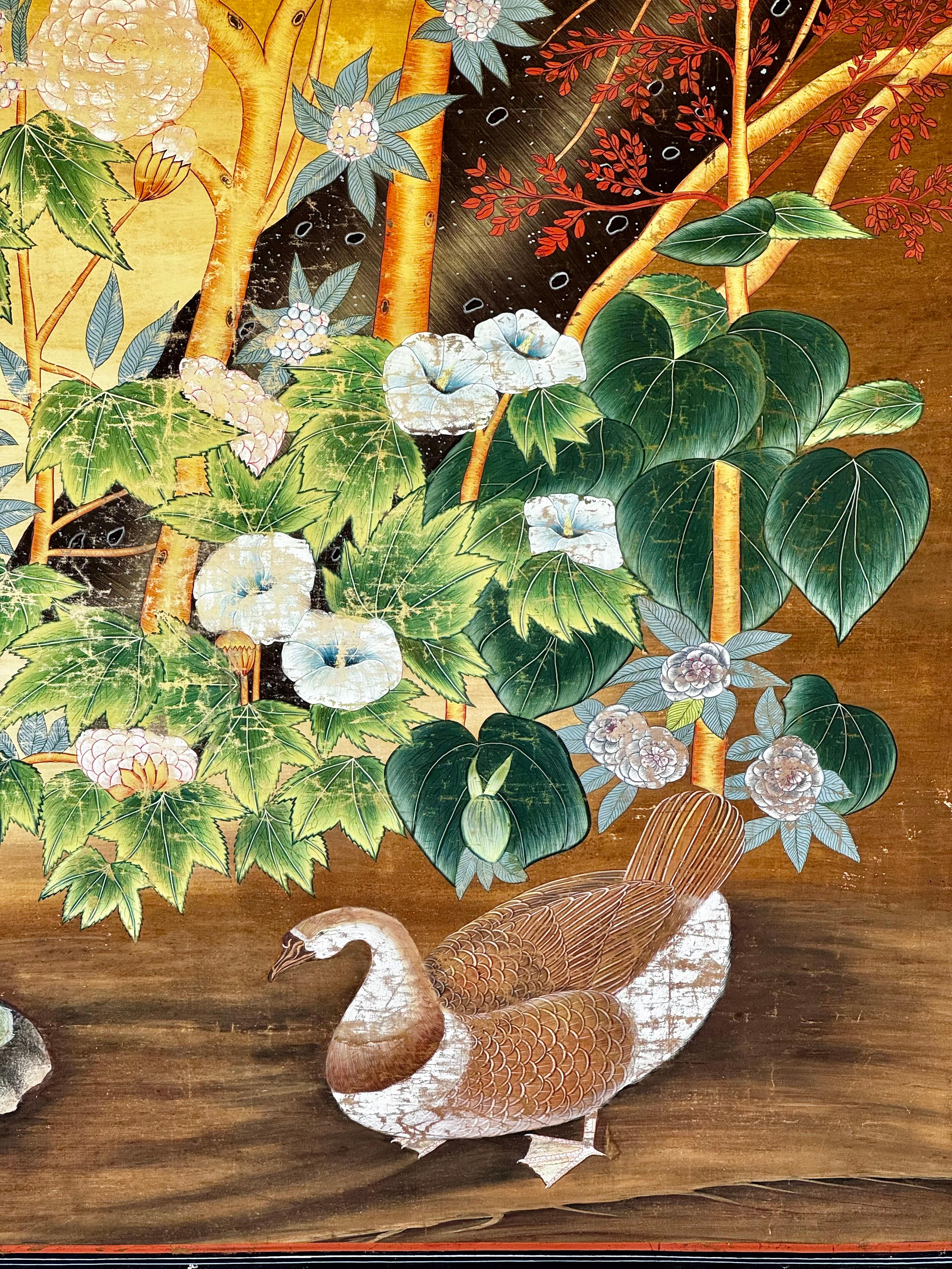 Large 19th Century Chinese Hand Painted Nature Wallpaper Panel 2