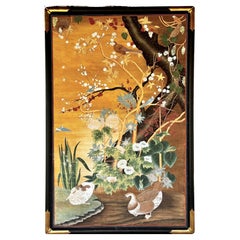 Large 19th Century Chinese Hand Painted Nature Wallpaper Panel