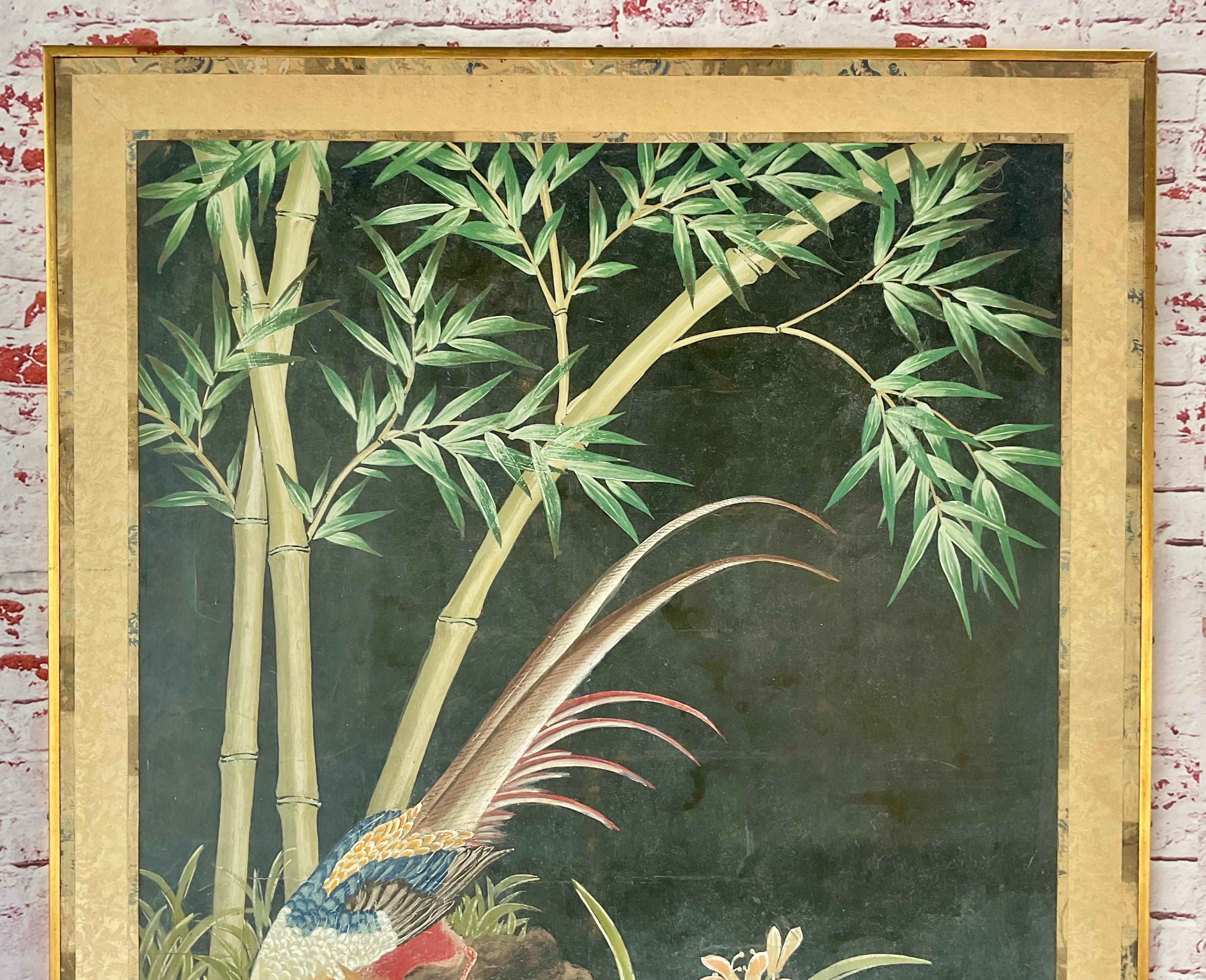 Grands panneaux de papier peint chinois du 19e siècle peints à la main et représentant la nature en vente 6