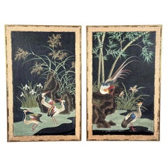 Large 19th Century Chinese Hand Painted Nature Wallpaper Panels