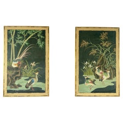 Large 19th Century Chinese Hand Painted Nature Wallpaper Panels