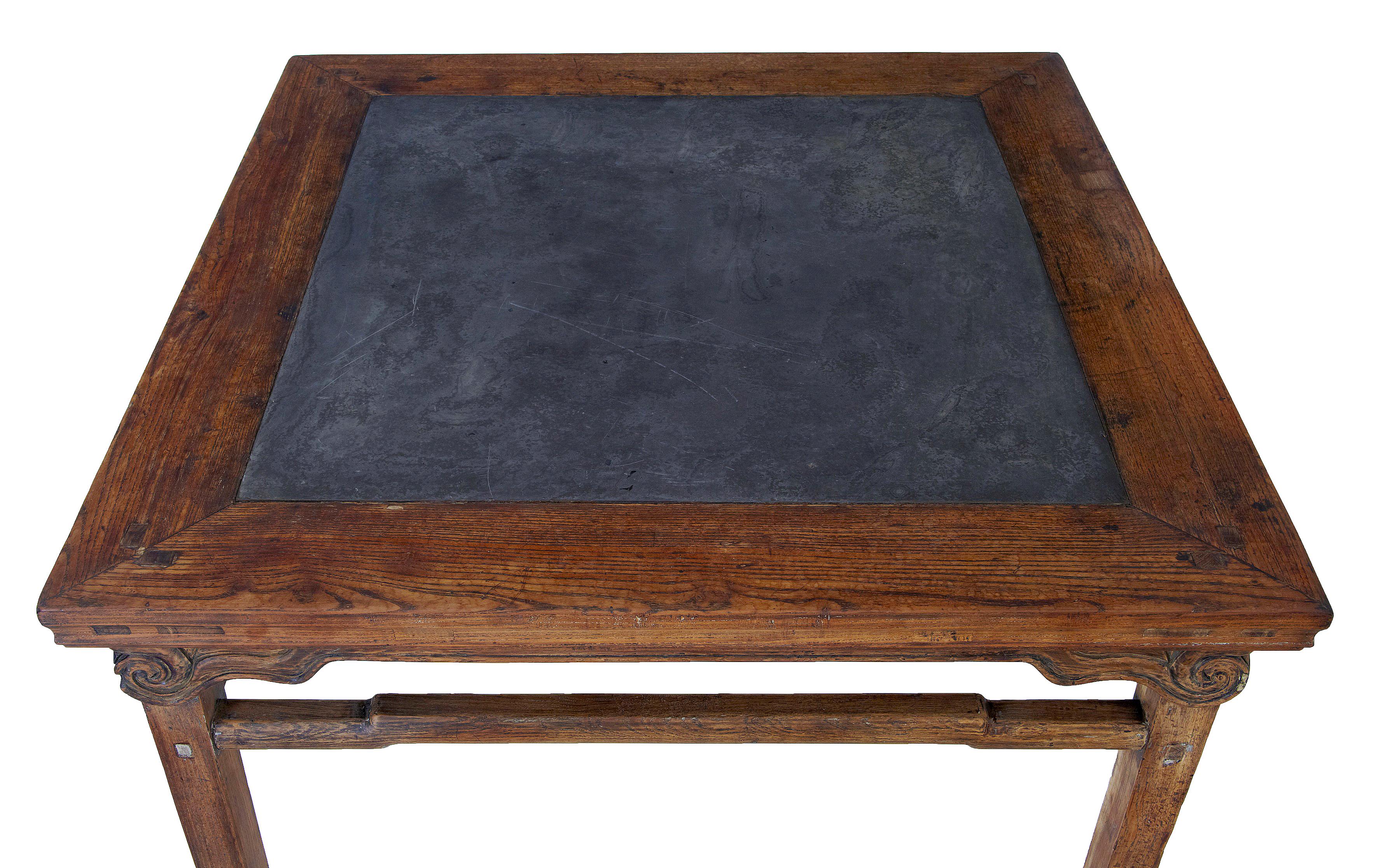 Chinese Export Large 19th Century Chinese Hard Wood Marble Inset Table