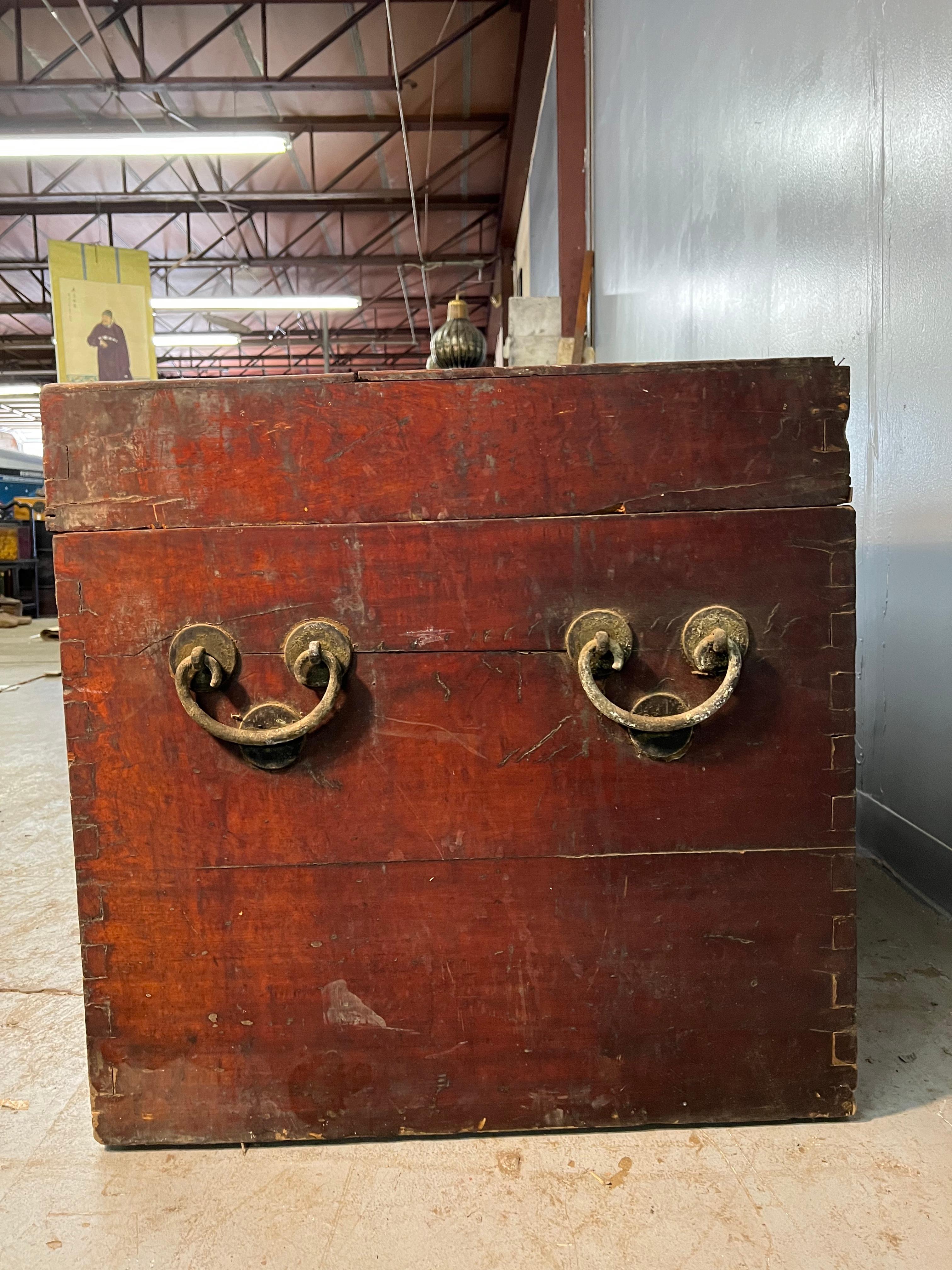 Large 19th Century Chinese Lacquered Camphor Wood Trunk In Good Condition For Sale In Dallas, TX