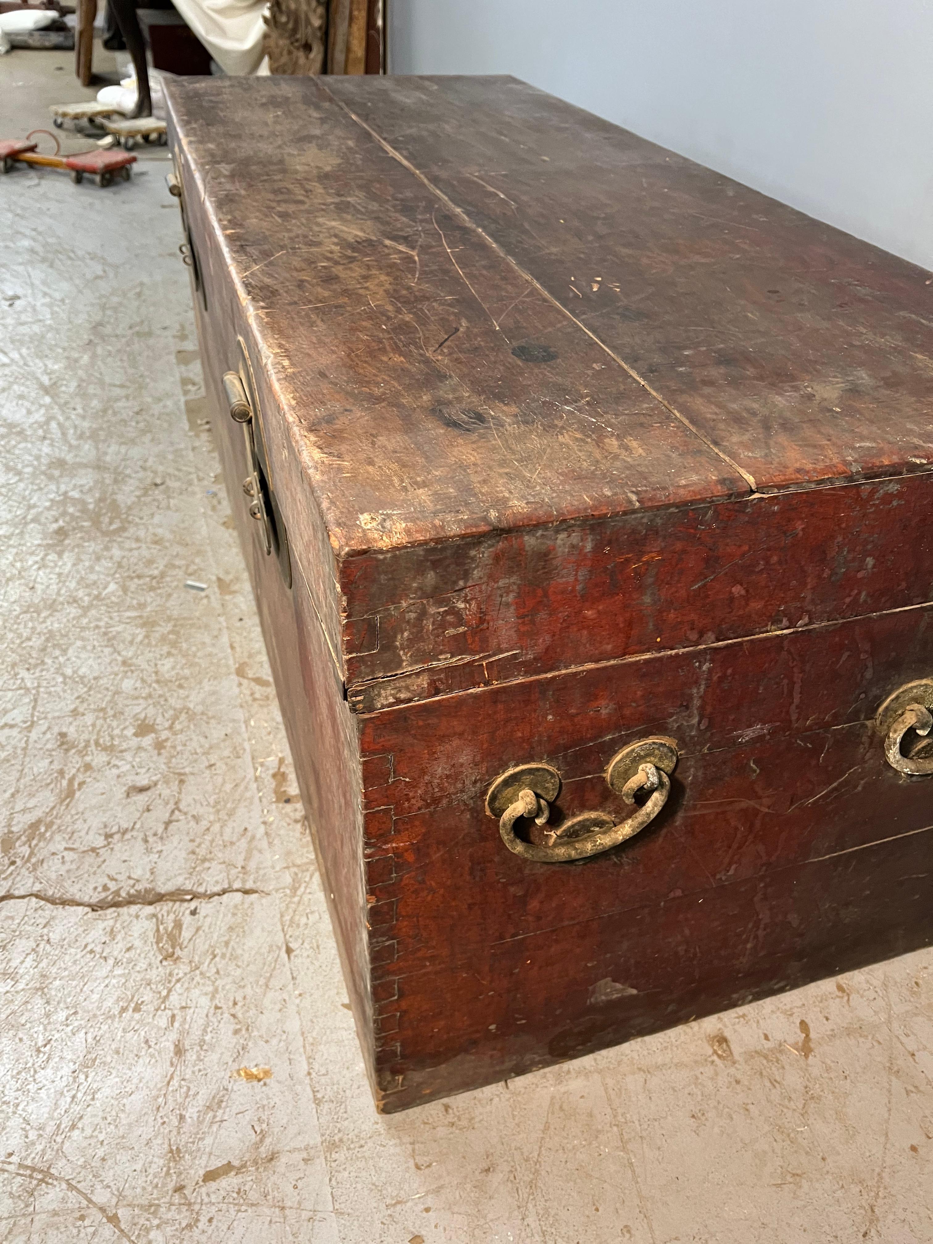 Large 19th Century Chinese Lacquered Camphor Wood Trunk For Sale 2