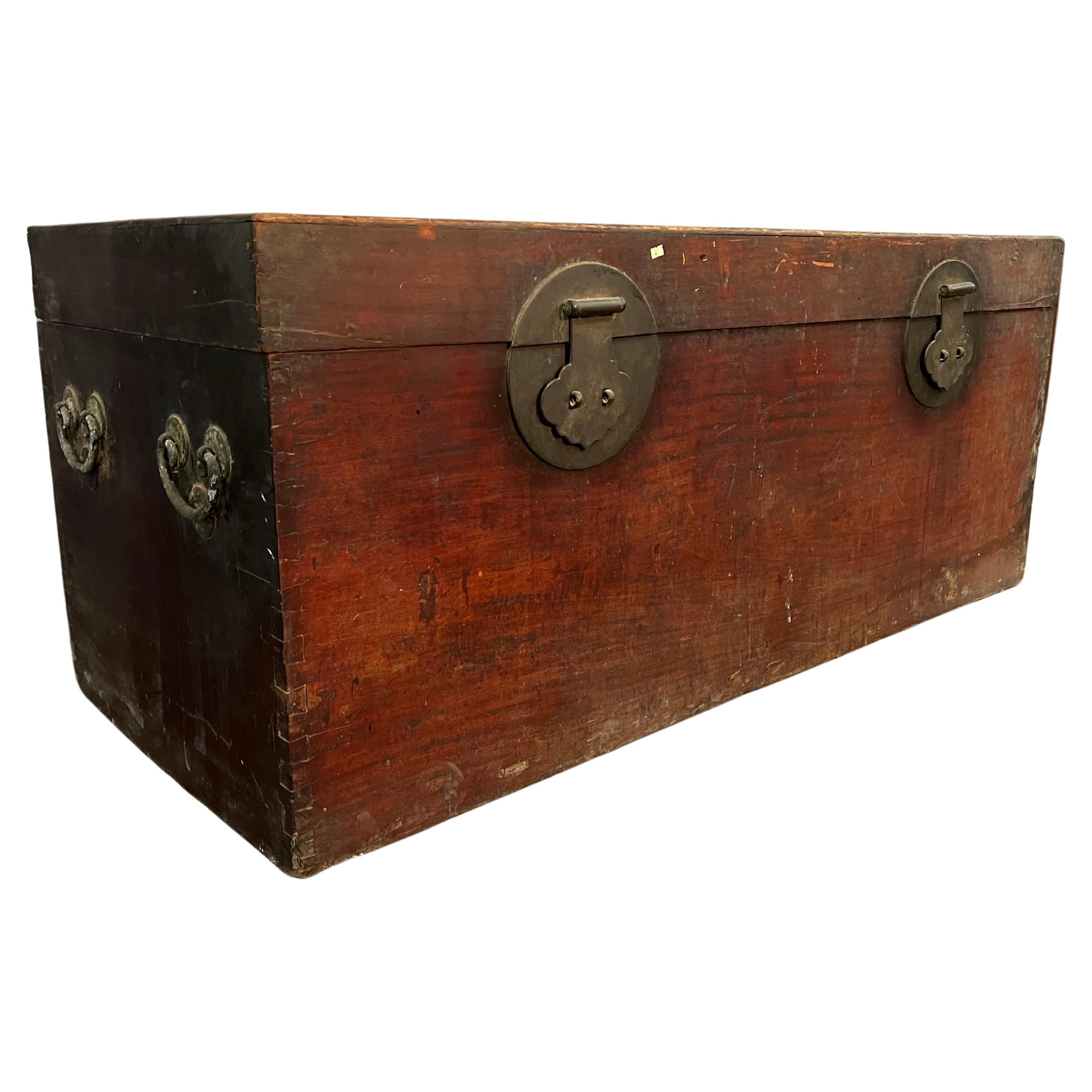 Large 19th Century Chinese Lacquered Camphor Wood Trunk
