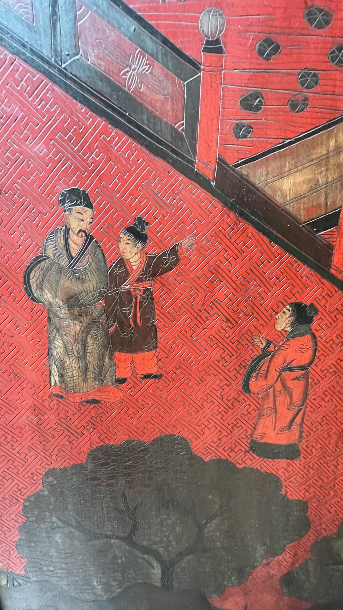 Large 19th Century Chinese Red Coromandal Twelve Panel Screen 7