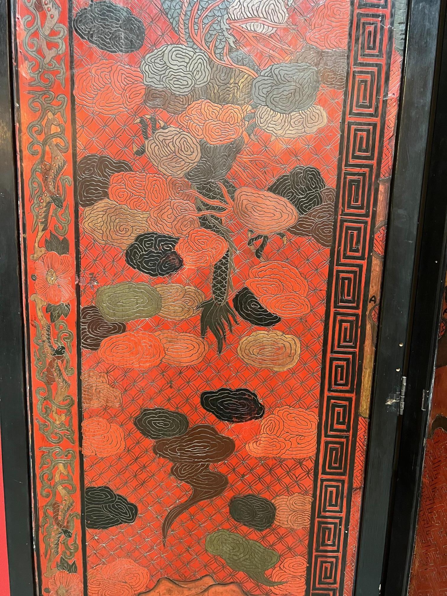 Large 19th Century Chinese Red Coromandal Twelve Panel Screen 8