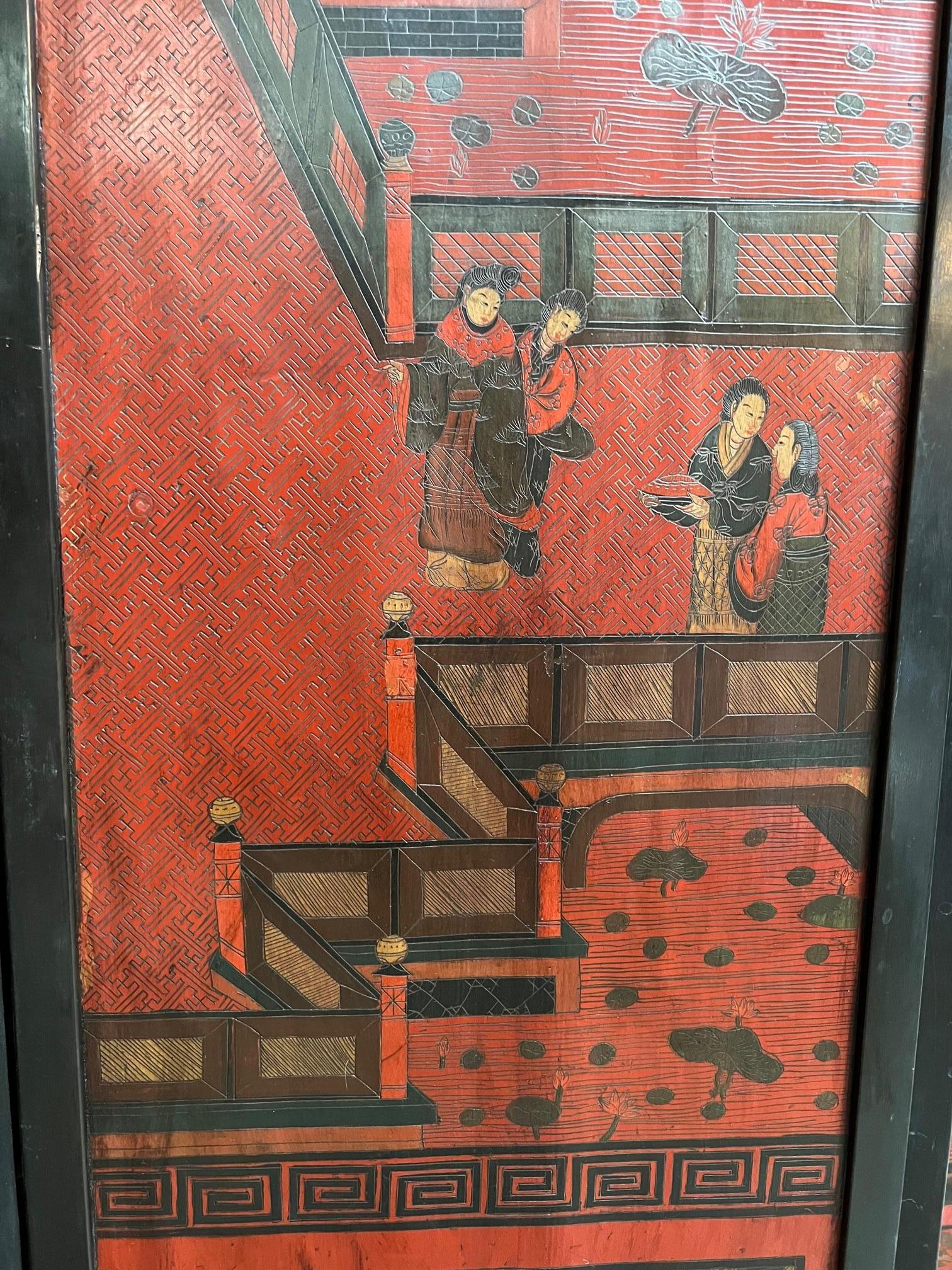 Large 19th Century Chinese Red Coromandal Twelve Panel Screen 10