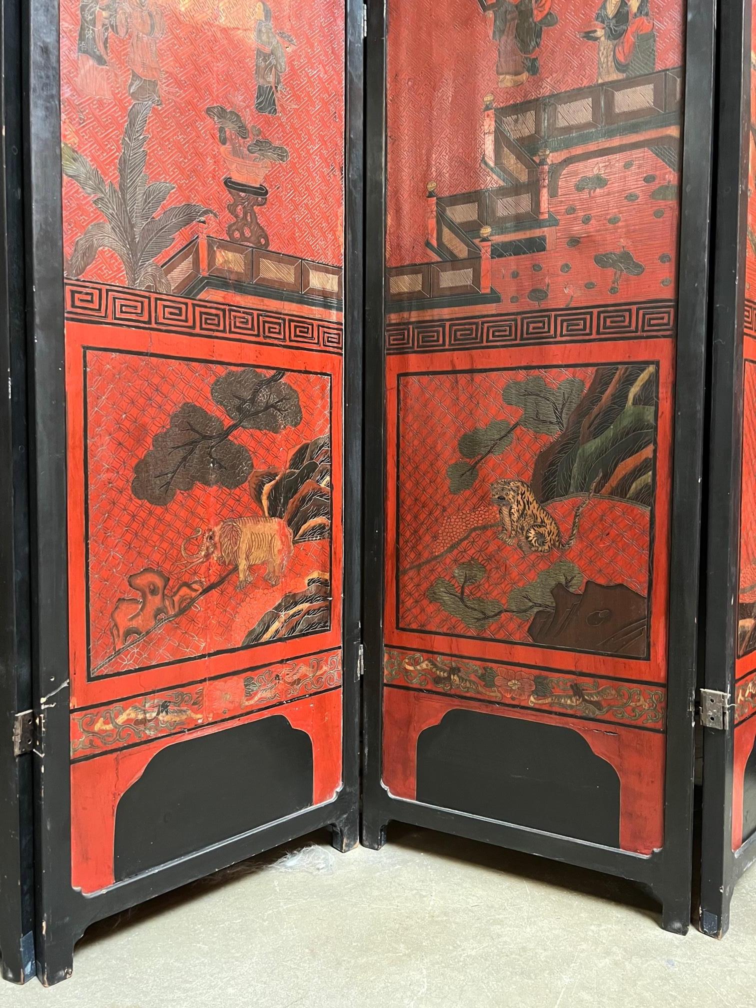 Wood Large 19th Century Chinese Red Coromandal Twelve Panel Screen