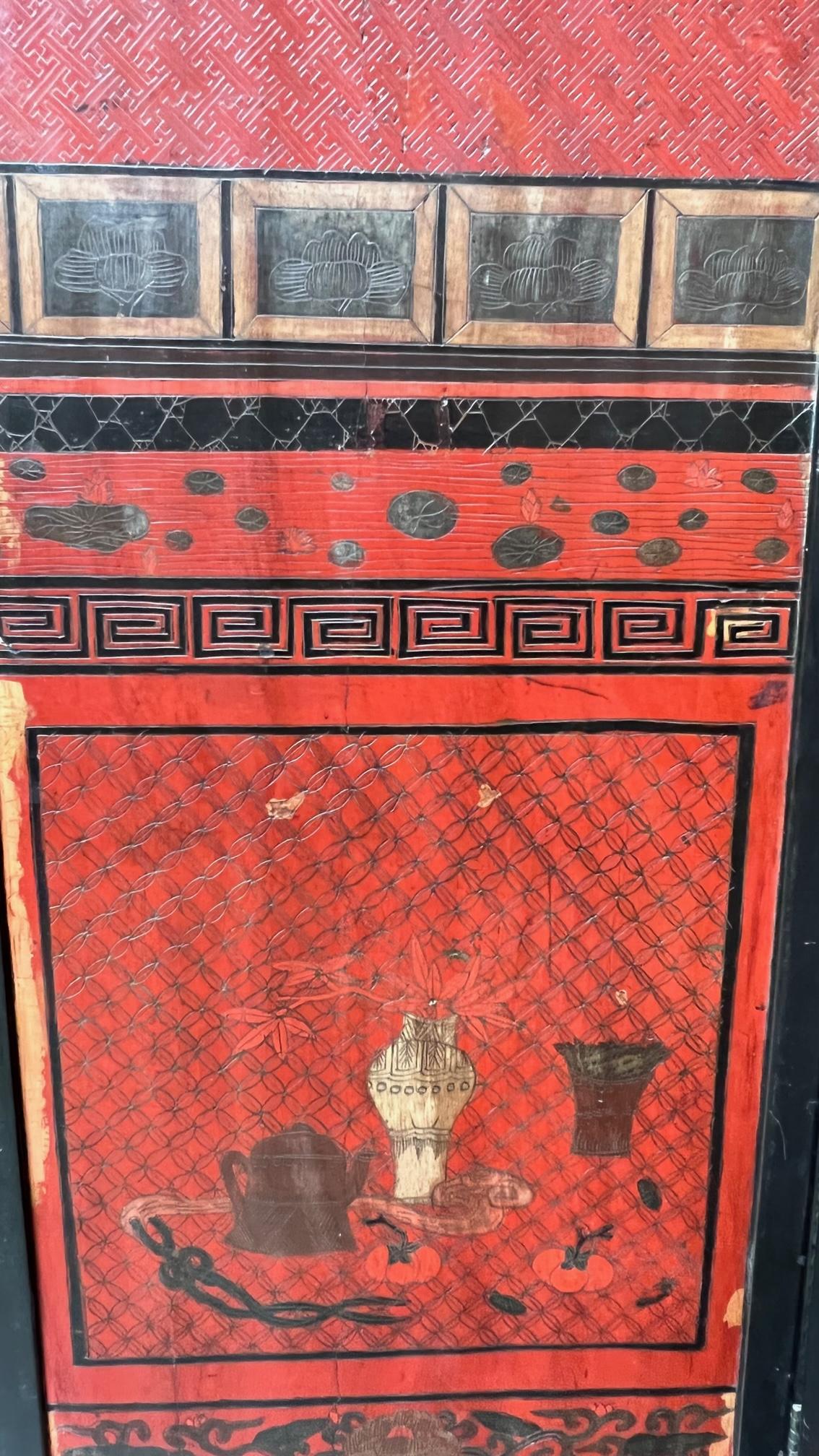 Large 19th Century Chinese Red Coromandal Twelve Panel Screen 1