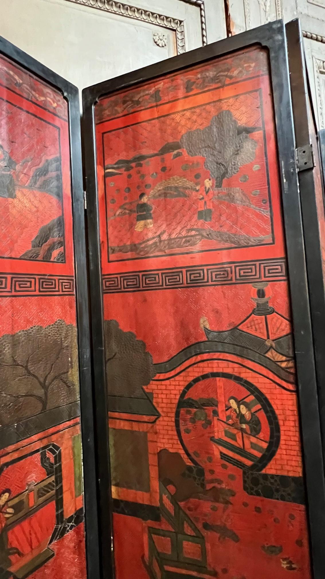 Large 19th Century Chinese Red Coromandal Twelve Panel Screen 2