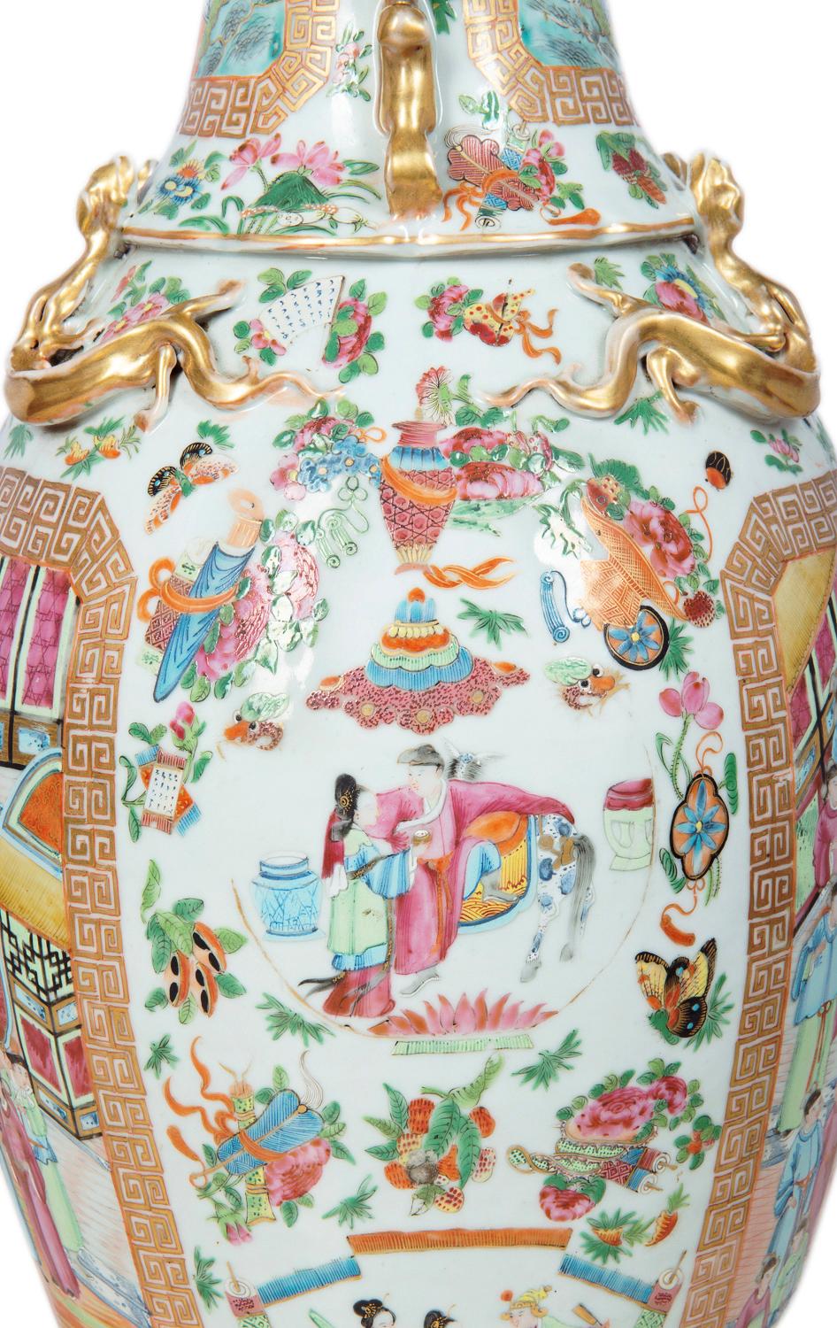 Große chinesische Rosenmedaillon / Kanton Vase / Lampe des 19 im Angebot 1