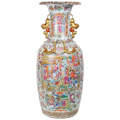 Große chinesische Rosenmedaillon-Vase aus dem 19.